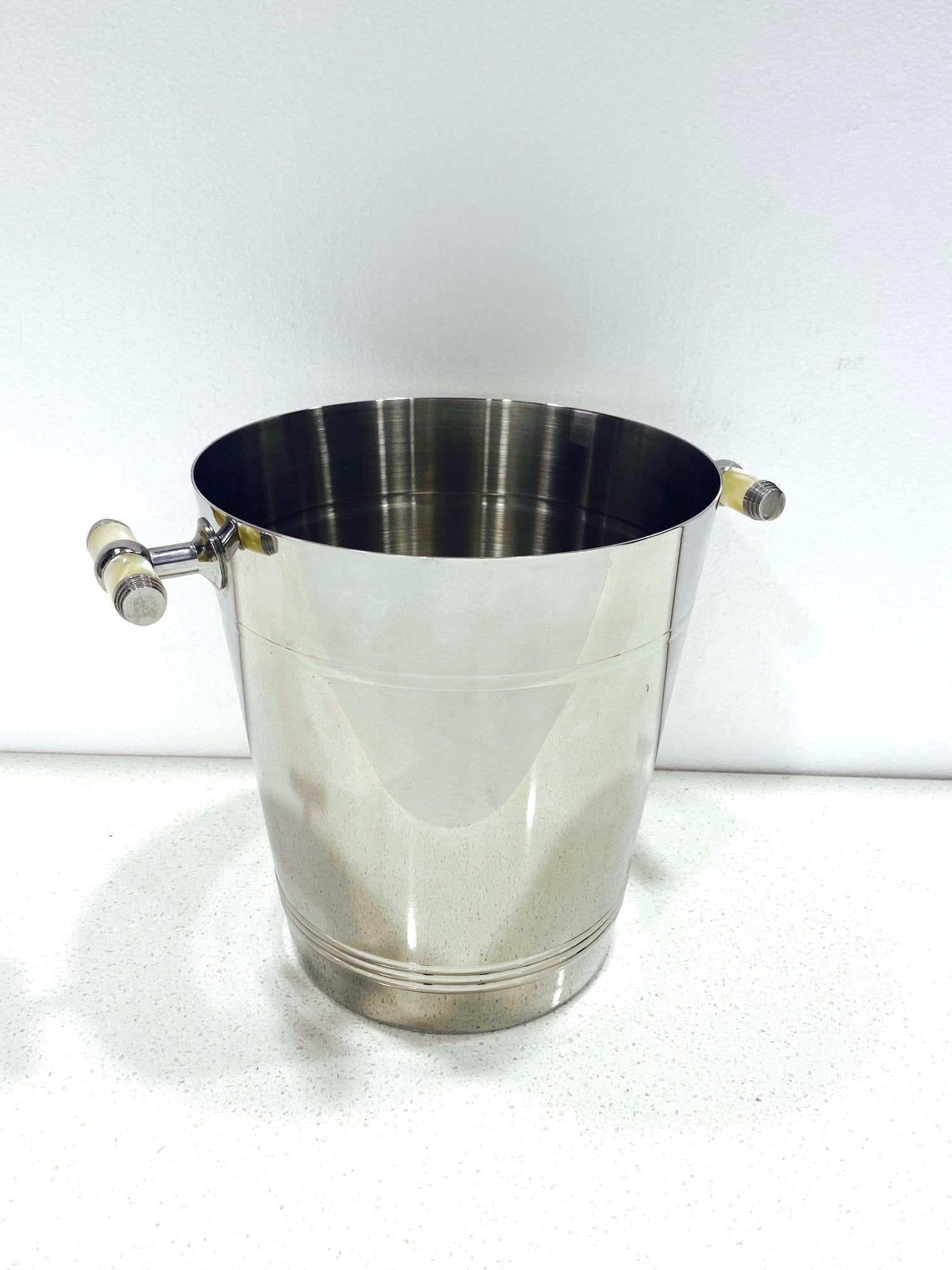 French Stainless Steel Wine Cooler Ice Bucket with Pearlescent Handles In Good Condition In Fort Lauderdale, FL