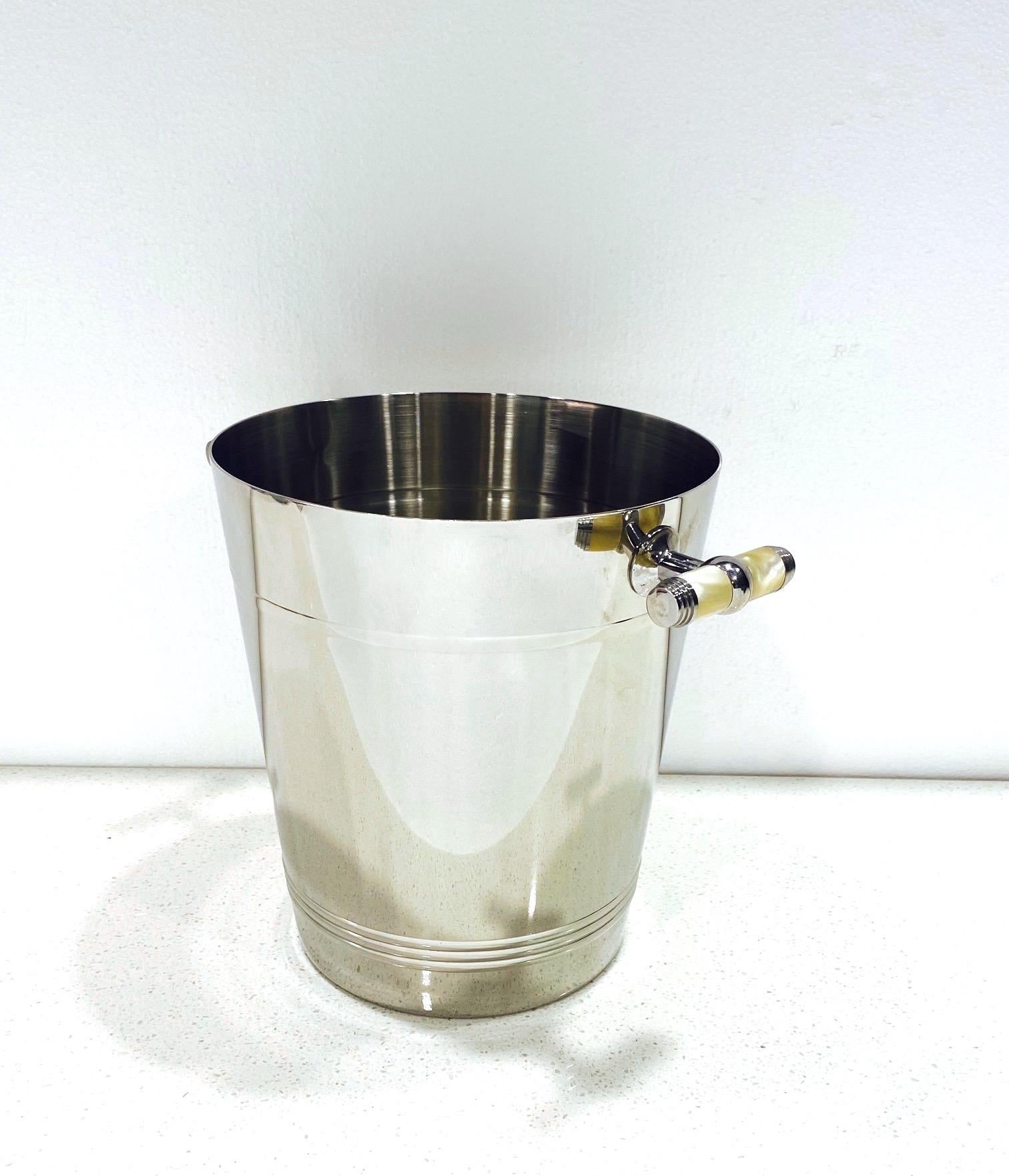 French Stainless Steel Wine Cooler Ice Bucket with Pearlescent Handles 2
