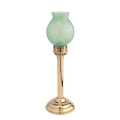 French Stamped Brass & Glass Spring Hurricane Lamp, 1875-1900
