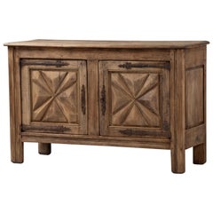 Antique French Starburst-Carved Oak Buffet, France, Late 19th Century