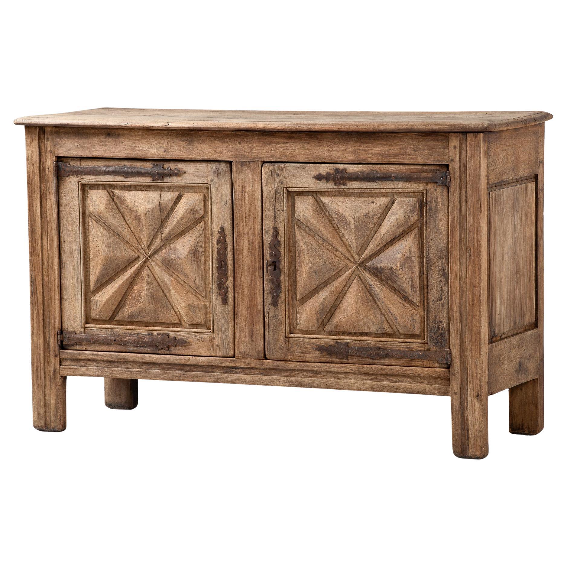 French Starburst-Carved Oak Buffet, France, Late 19th Century