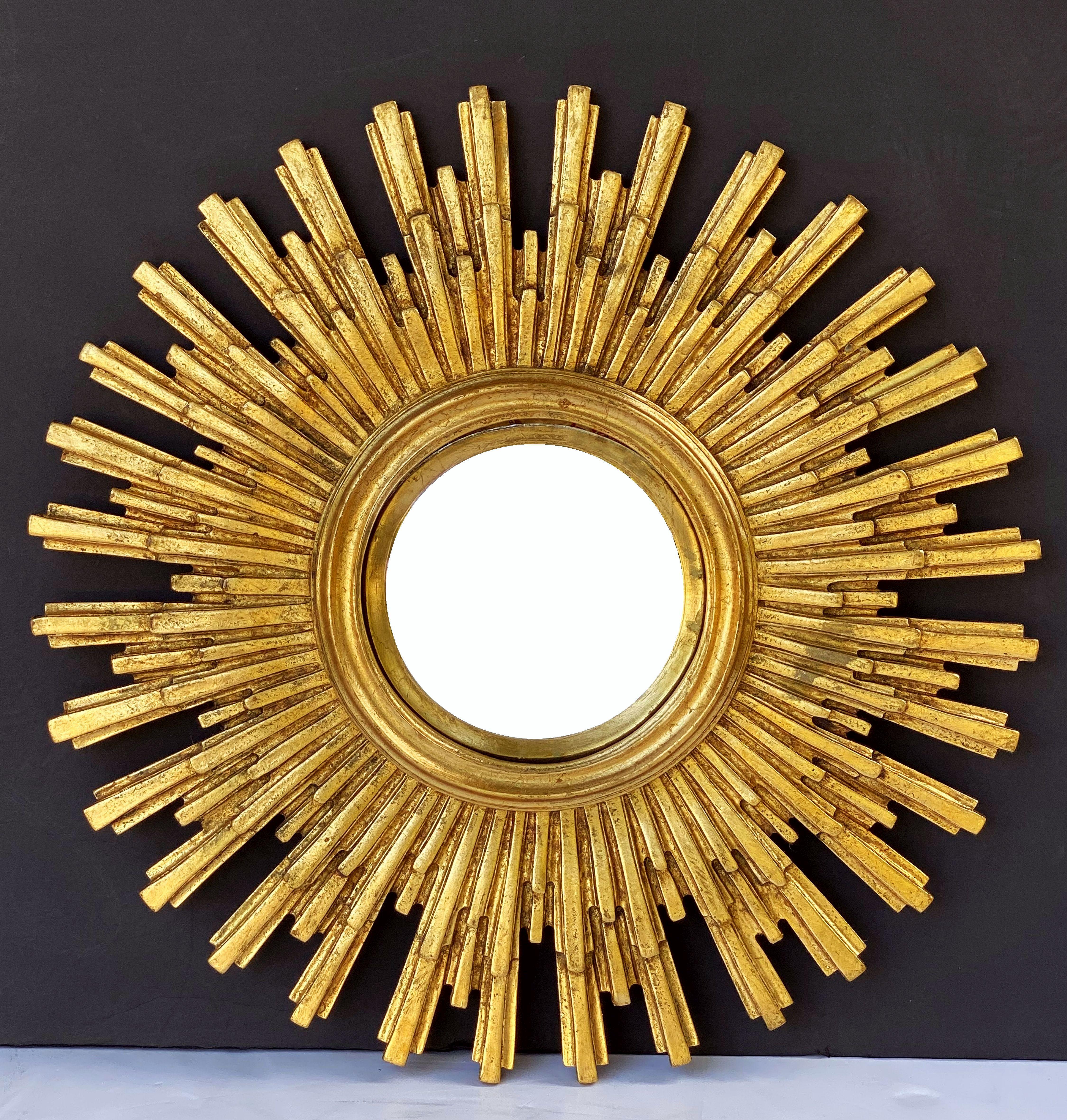 French Starburst or Sunburst Convex Mirror with Gilt Cast Frame (Diameter 22) 5