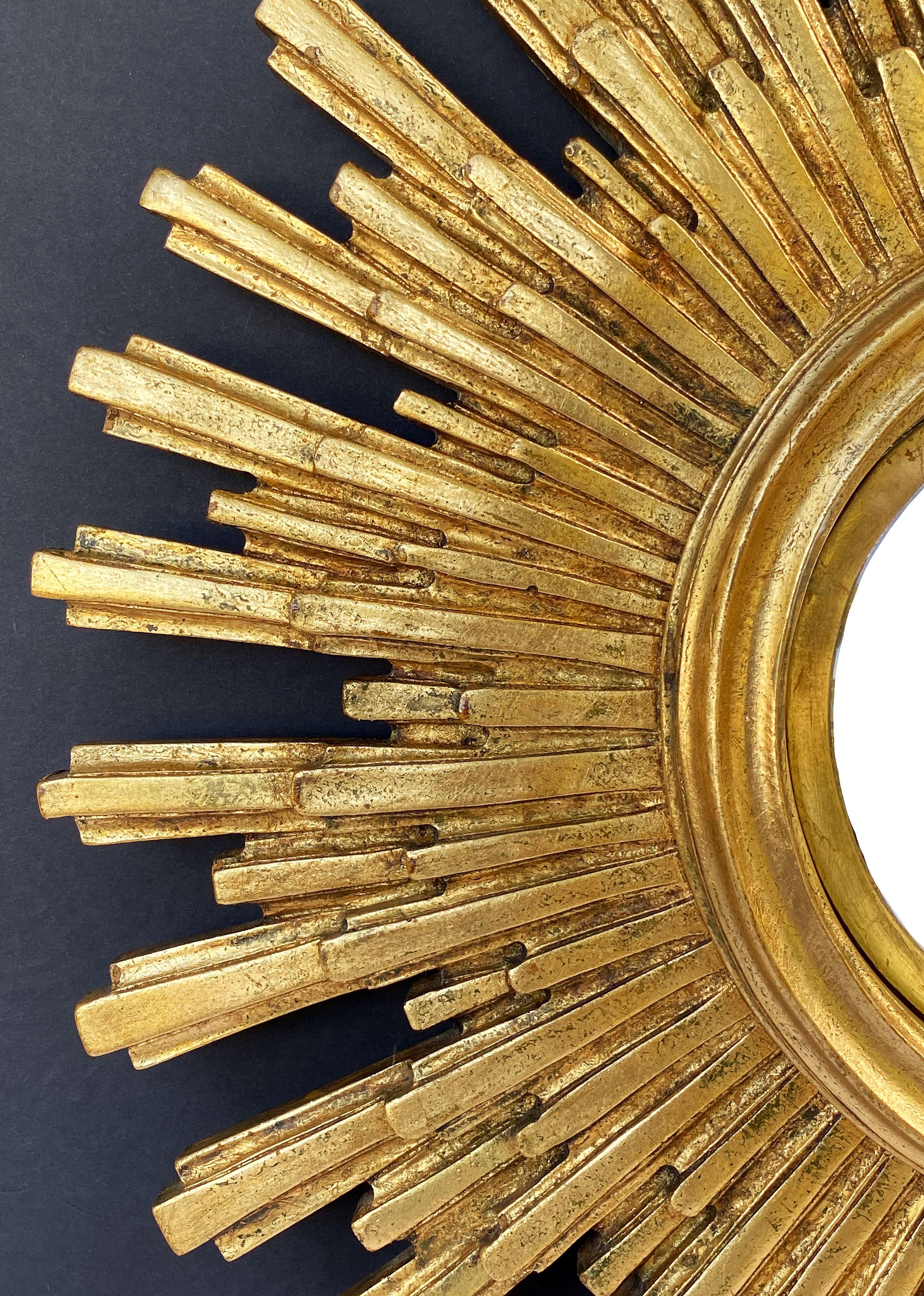 20th Century French Starburst or Sunburst Convex Mirror with Gilt Cast Frame (Diameter 22)