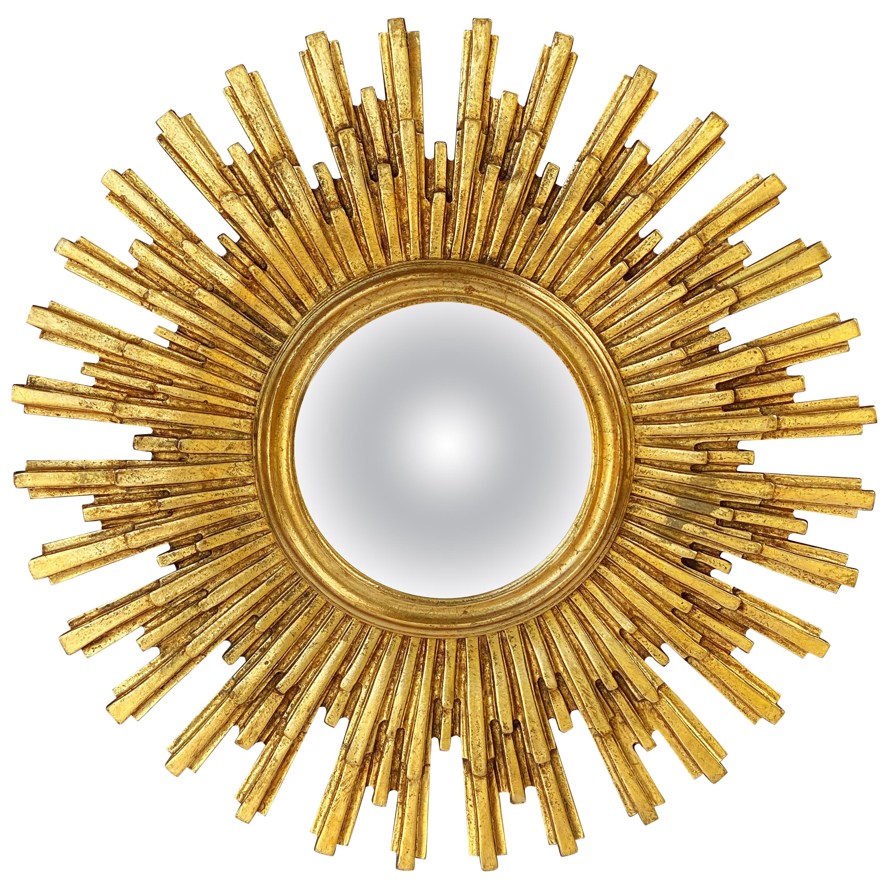 French Starburst or Sunburst Convex Mirror with Gilt Cast Frame (Diameter 22)