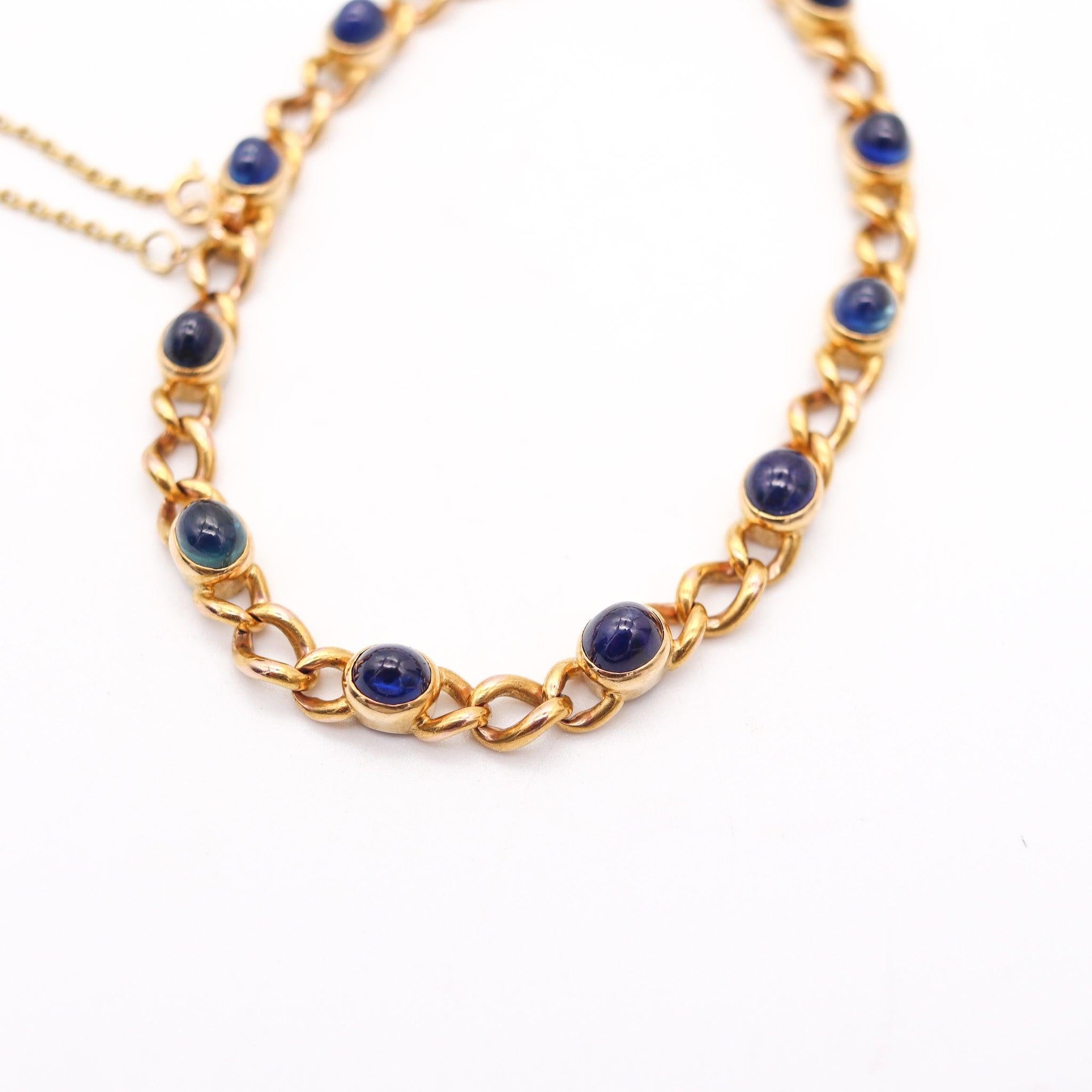 Taille cabochon Bracelet stations françaises en or jaune massif 18 carats avec 11,64 carats de saphirs en vente