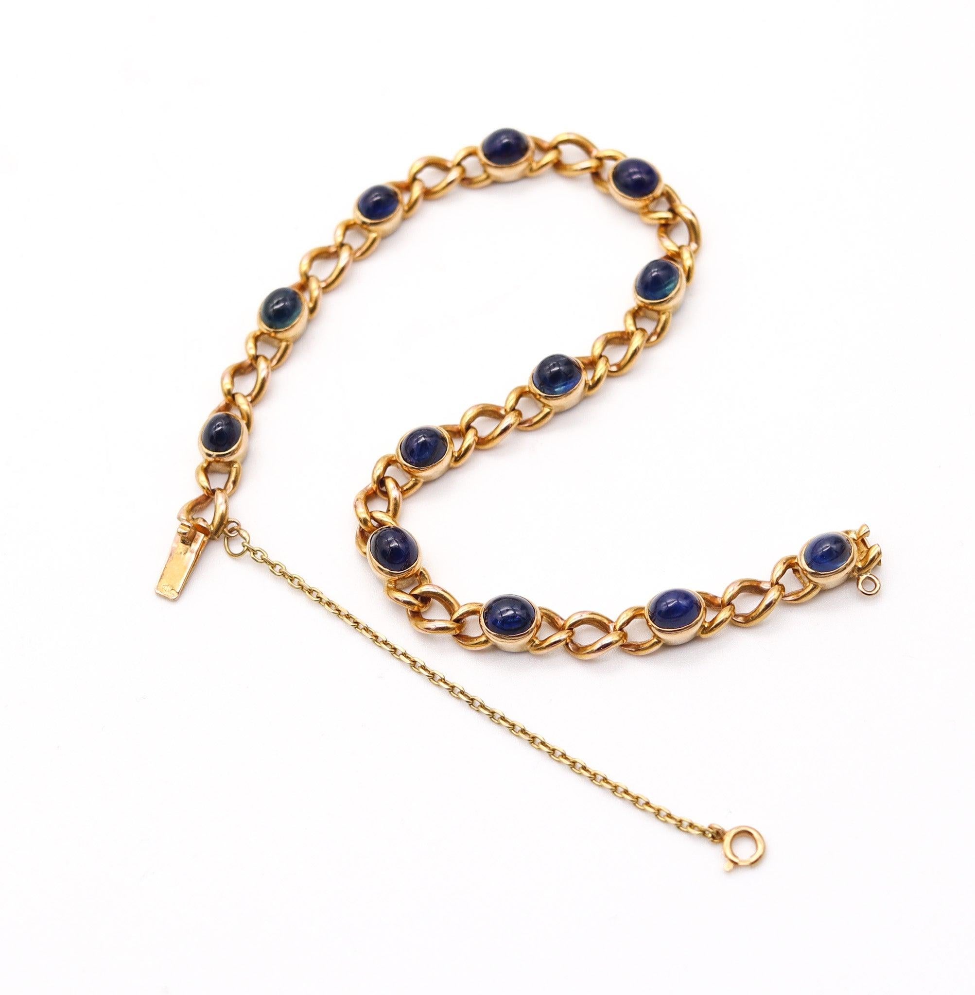 Bracelet stations françaises en or jaune massif 18 carats avec 11,64 carats de saphirs Pour femmes en vente