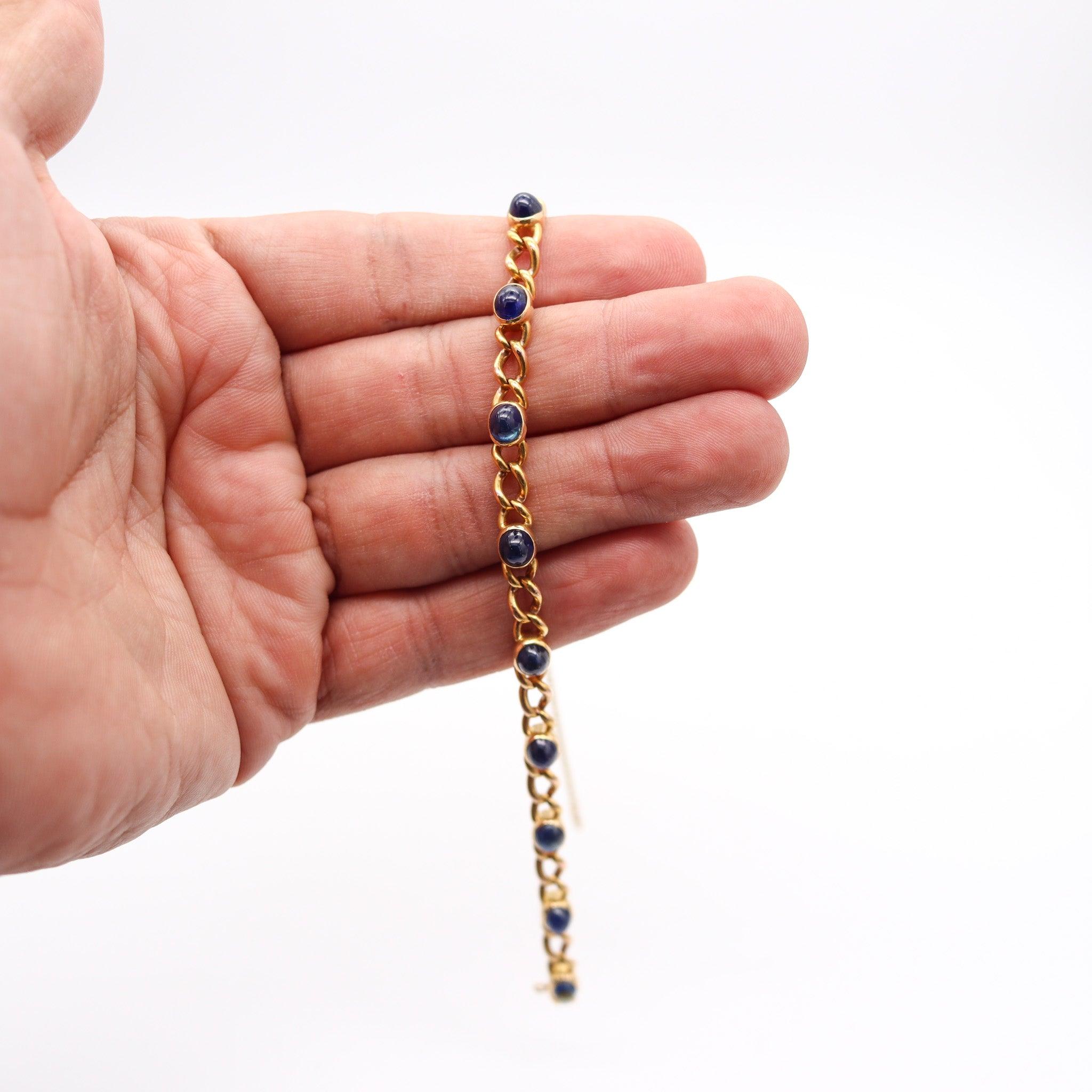 Bracelet stations françaises en or jaune massif 18 carats avec 11,64 carats de saphirs en vente 1