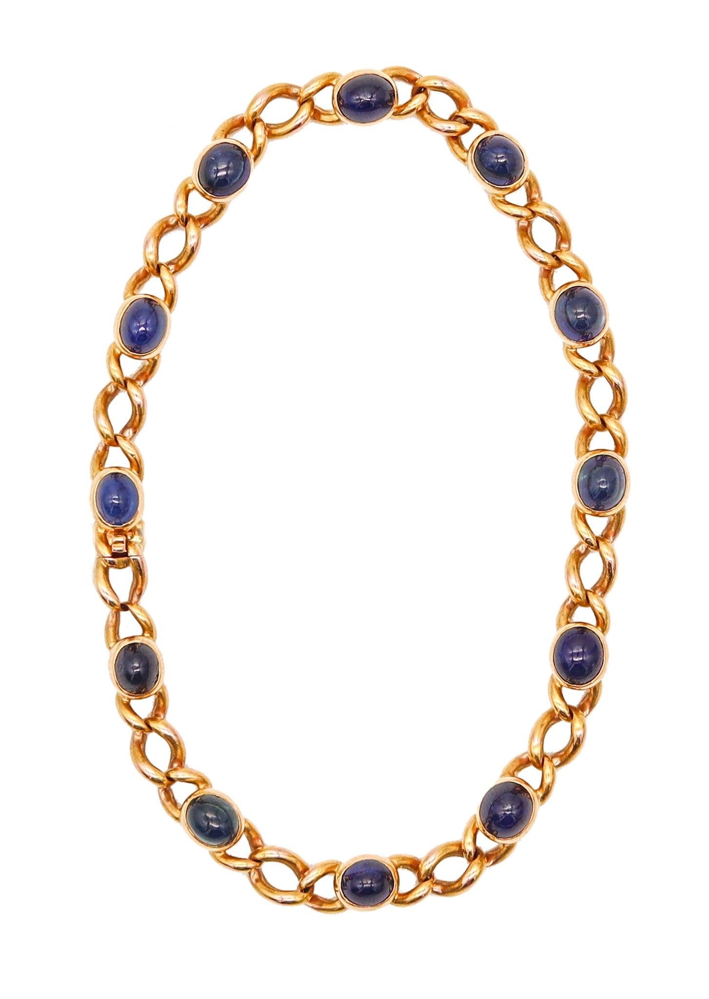 FRENCH Stations Armband aus massivem 18 Karat Gelbgold mit 11,64 Karat Saphiren