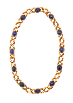 FRENCH Stations Pulsera De Oro Amarillo Macizo De 18 Quilates Con 11,64 Quilates En Zafiros