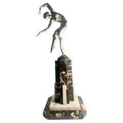 French Statue of Deco Dancer in Artistic Metal and Marble Base, 1930s
