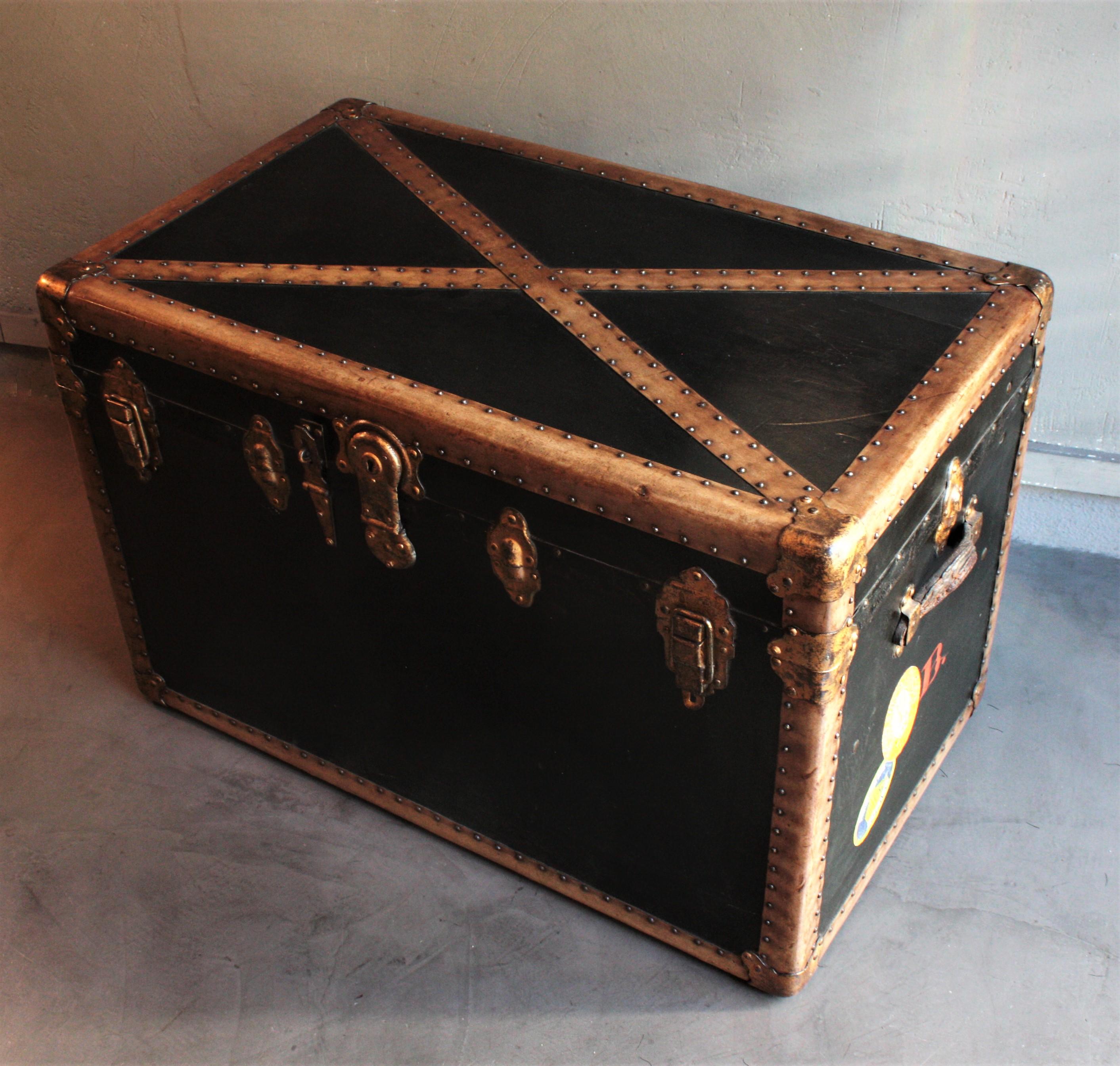 French Black Steamer Trunk or Console Table 3