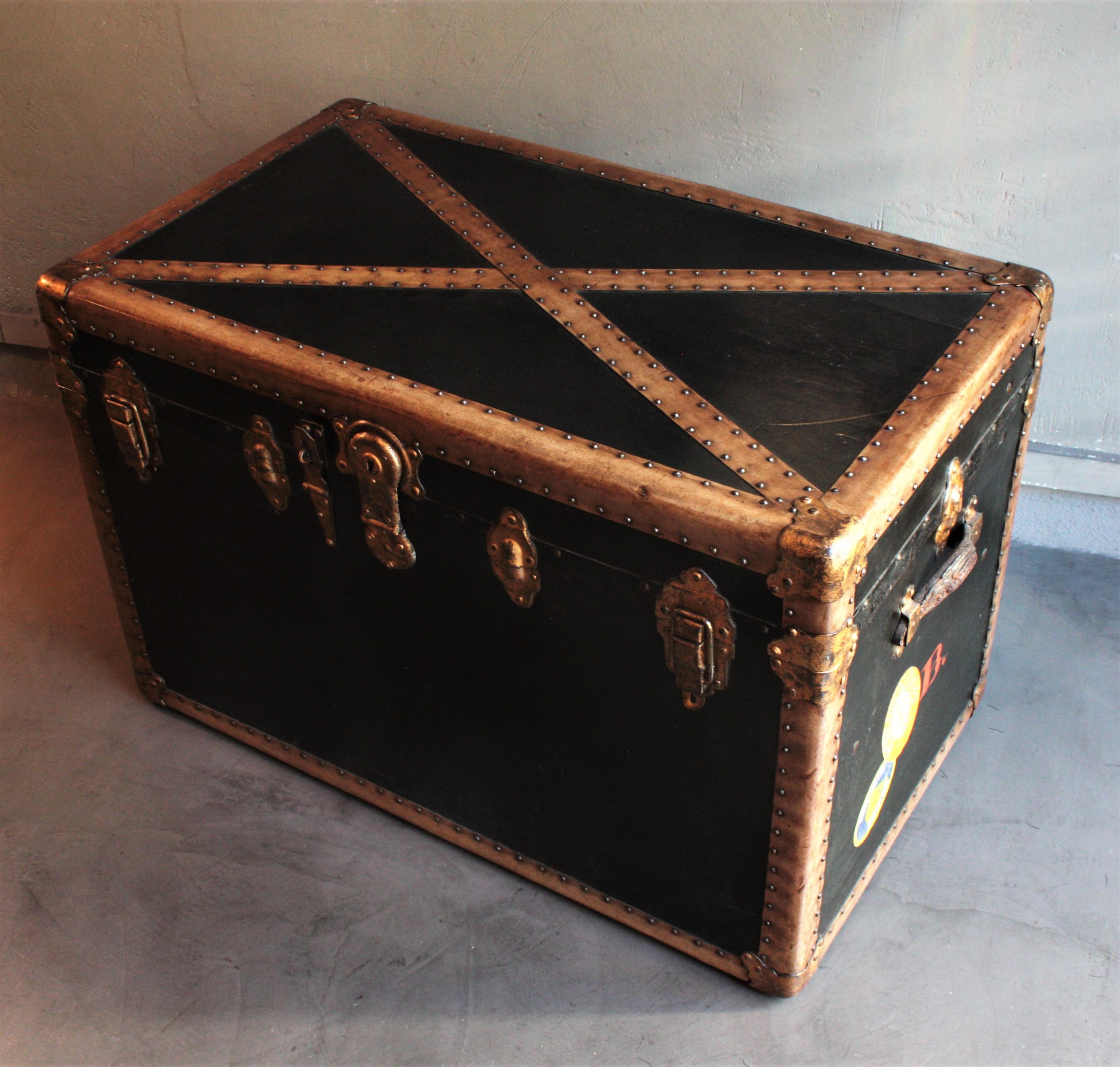 French Black Steamer Trunk or Console Table 1