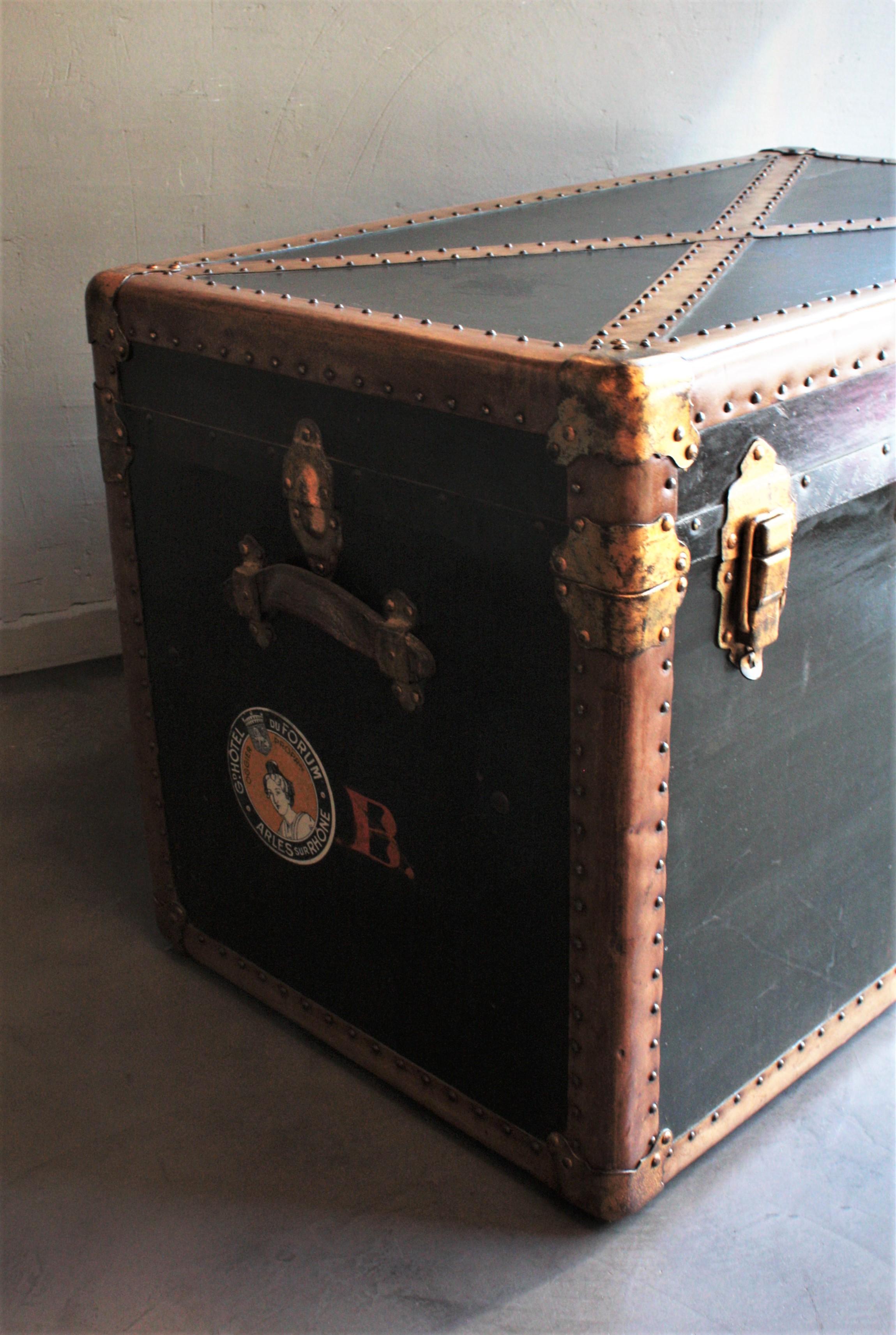 French Black Steamer Trunk or Console Table 2