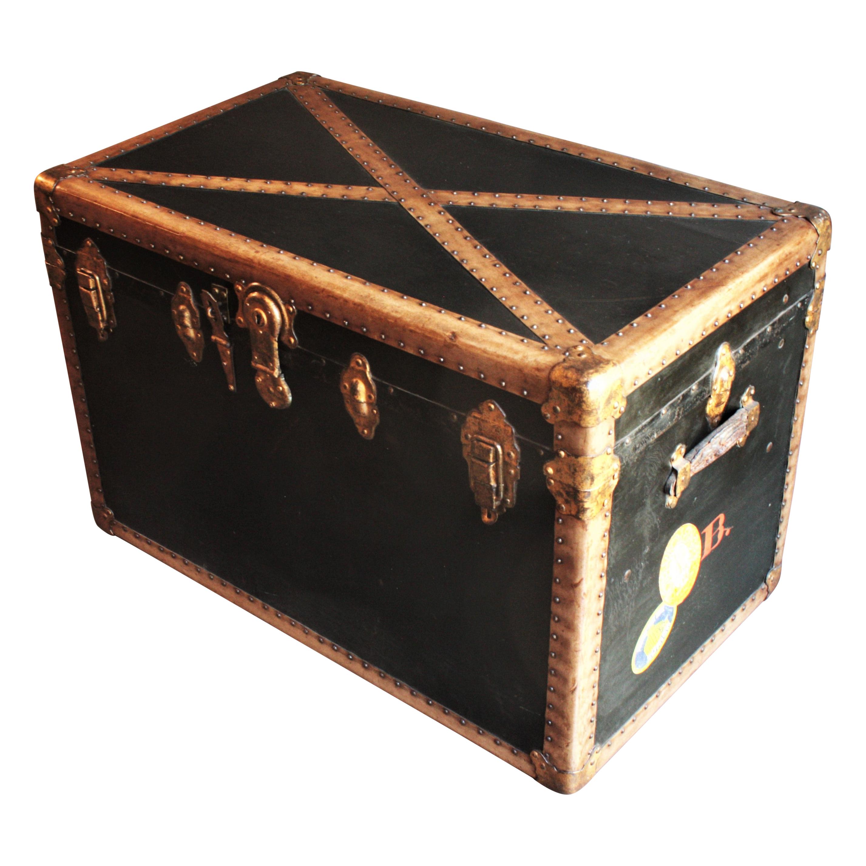 French Black Steamer Trunk or Console Table 4