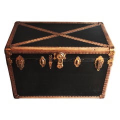 French Black Steamer Trunk or Console Table