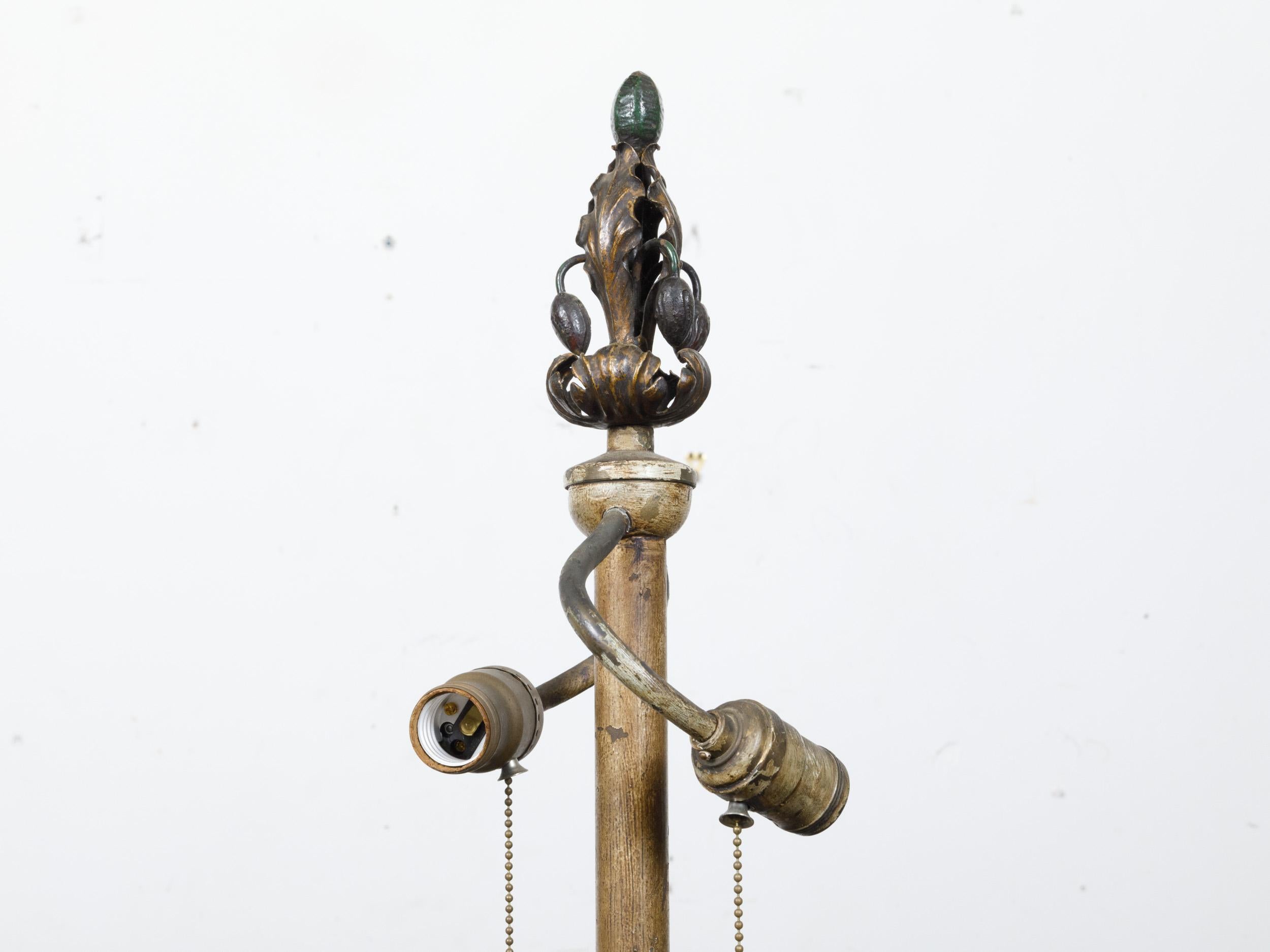 French Steel and Brass 1930s Floor Lamp with Scrolling Legs and Foliage Motifs For Sale 6