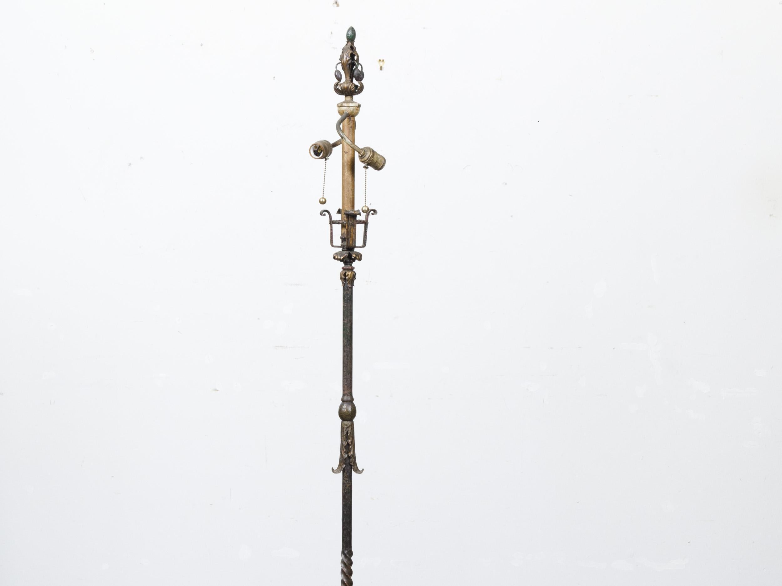 French Steel and Brass 1930s Floor Lamp with Scrolling Legs and Foliage Motifs For Sale 8
