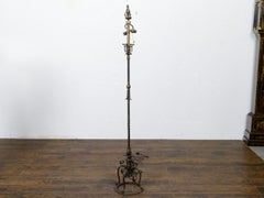 French Steel and Brass 1930s Floor Lamp with Scrolling Legs and Foliage Motifs