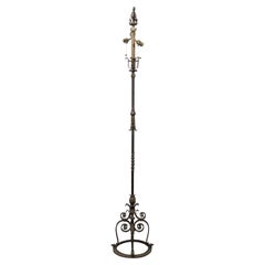 Used French Steel and Brass 1930s Floor Lamp with Scrolling Legs and Foliage Motifs