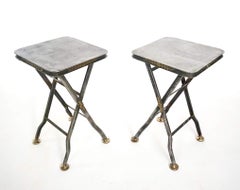 French Steel and Brass Campaign Style Folding Stands or Stools, circa 1910