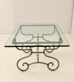 French Steel and Brass Cocktail Table