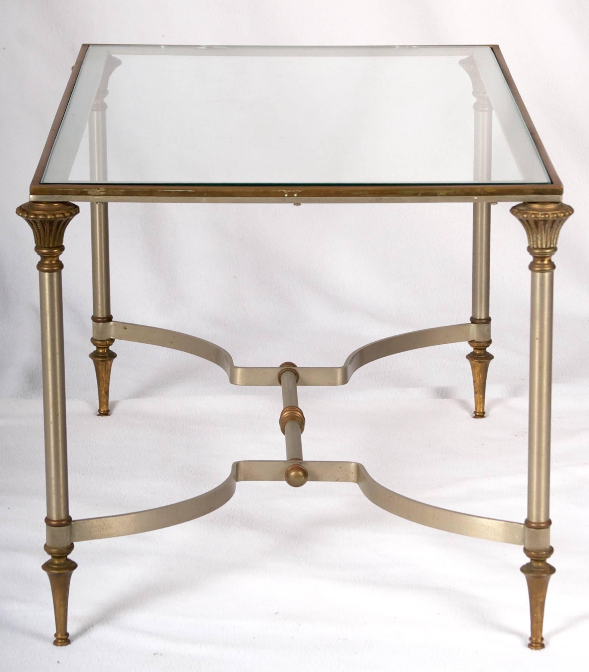 French Steel and Brass Petit Coffee Table, in the Style of Jansen, Paris 6
