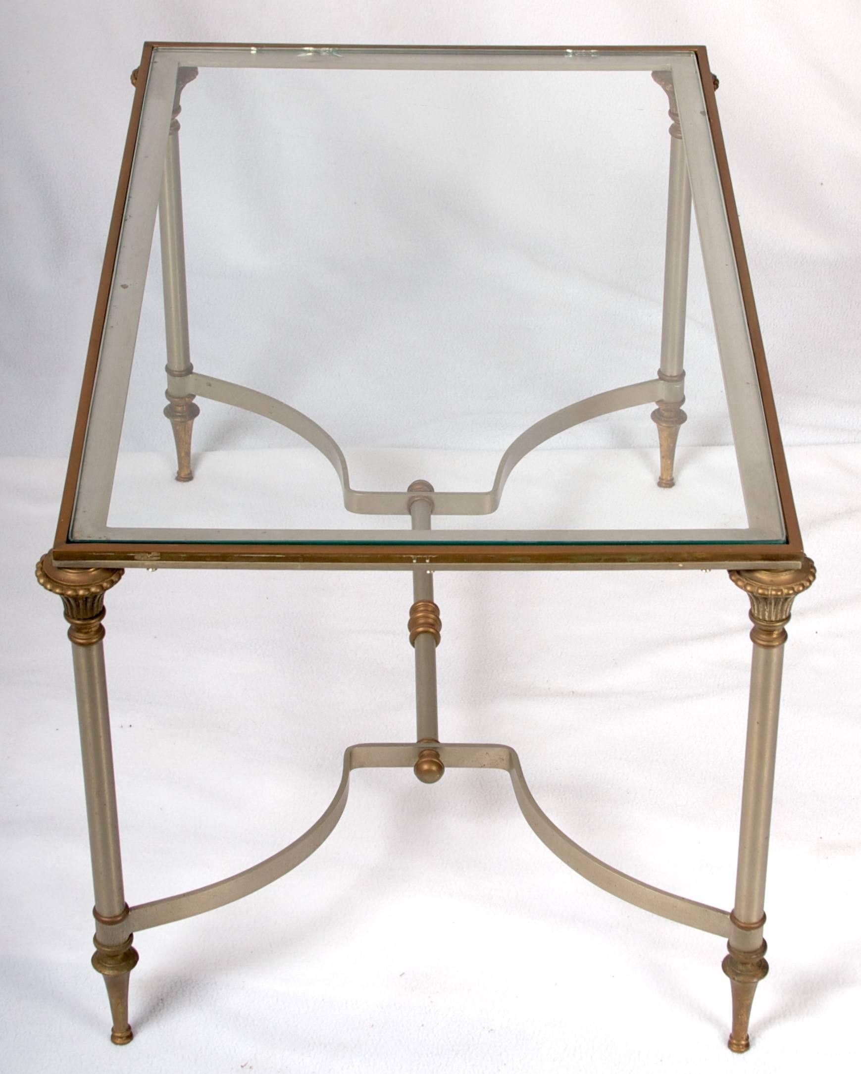 French Steel and Brass Petit Coffee Table, in the Style of Jansen, Paris 8