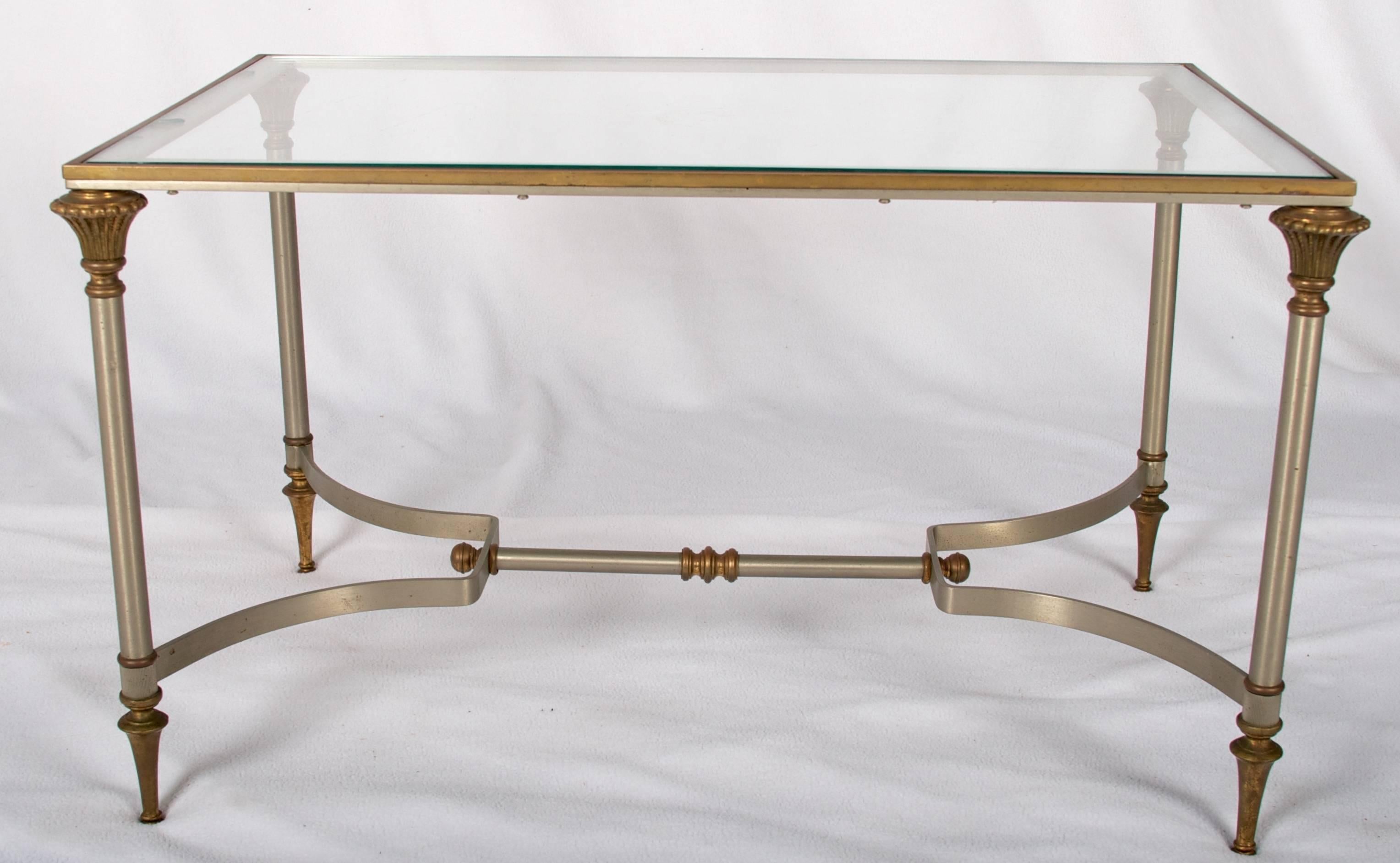 Neoclassical Revival French Steel and Brass Petit Coffee Table, in the Style of Jansen, Paris