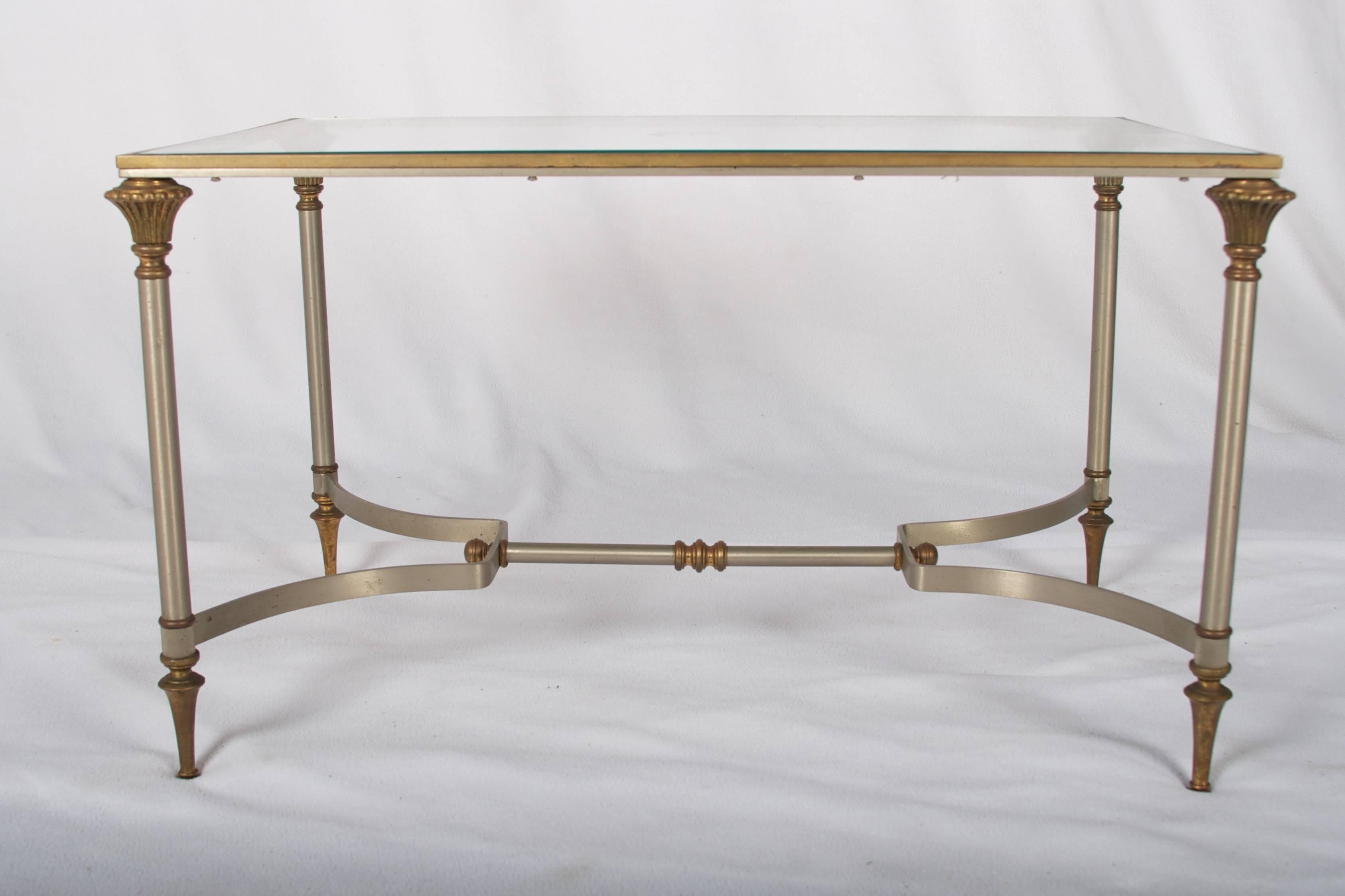 American French Steel and Brass Petit Coffee Table, in the Style of Jansen, Paris