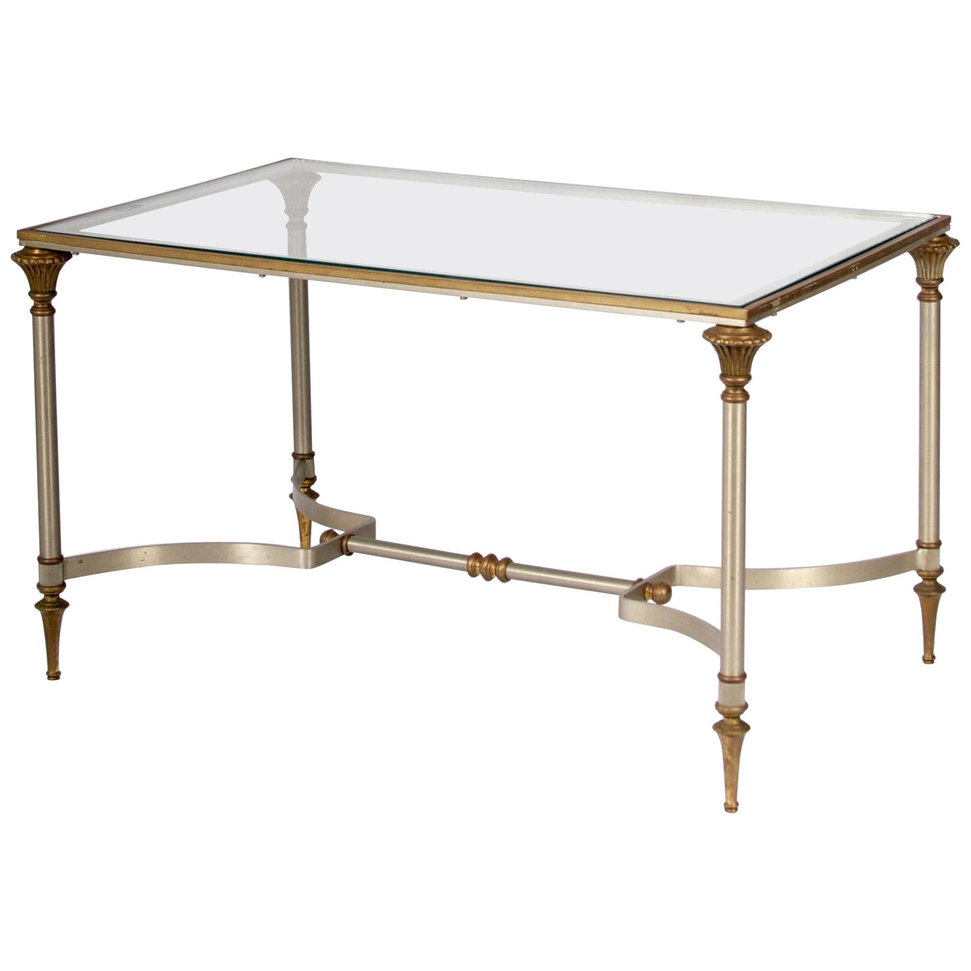 French Steel and Brass Petit Coffee Table, in the Style of Jansen, Paris