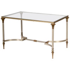 French Steel and Brass Petit Coffee Table, in the Style of Jansen, Paris