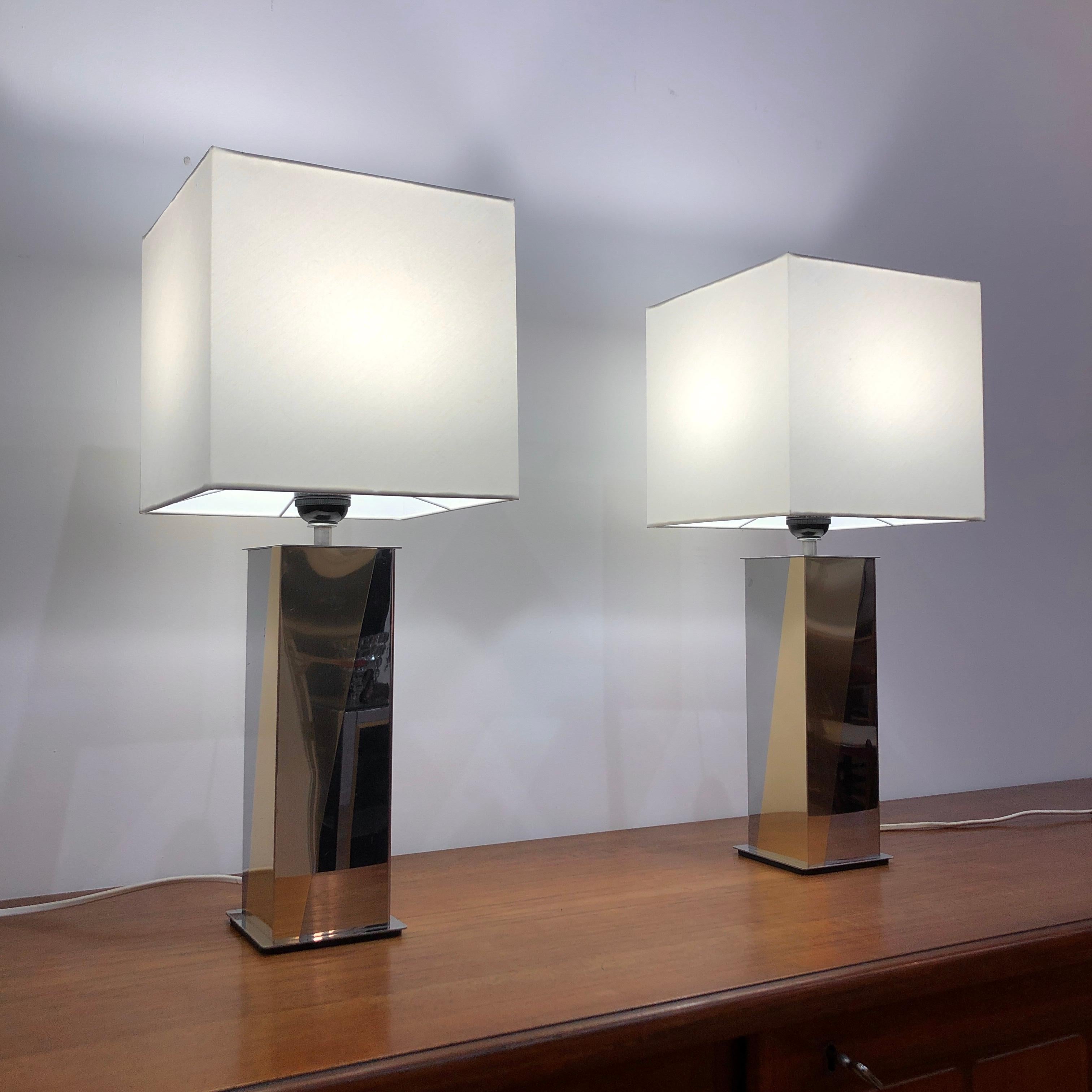 French Steel and Brass Table Lamps, Set of 2 For Sale 4