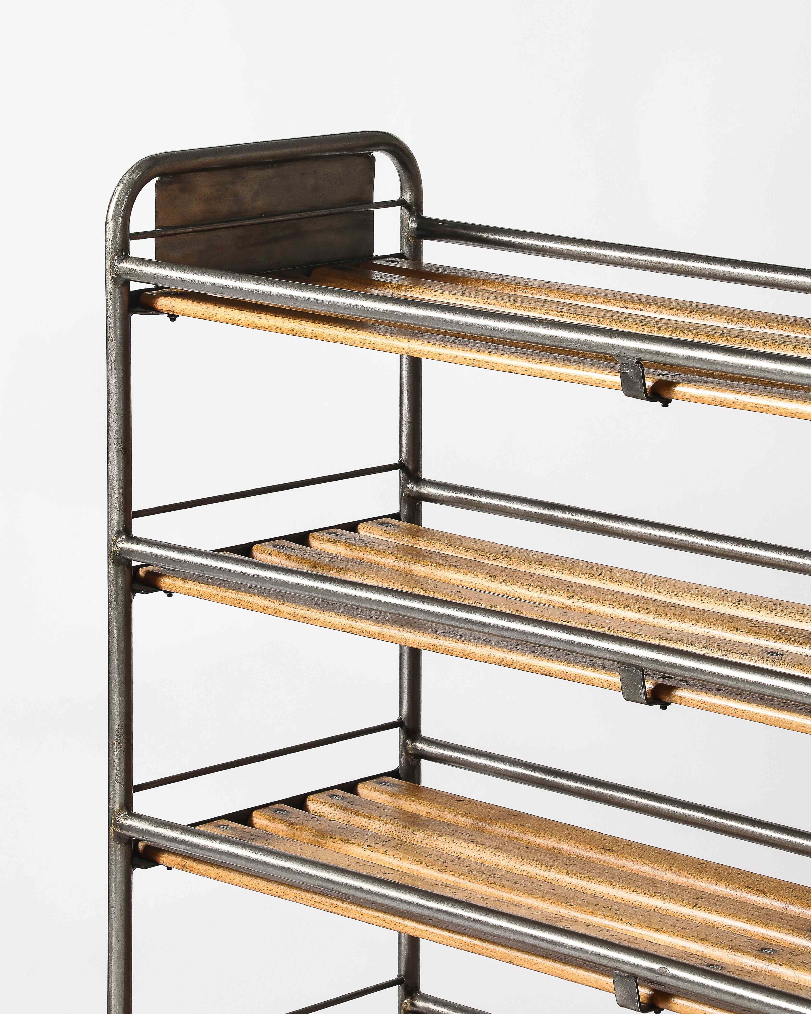 French Steel and Wood Baker's Cart/Rolling Industrial Shelf, France, c. 1950 For Sale 3