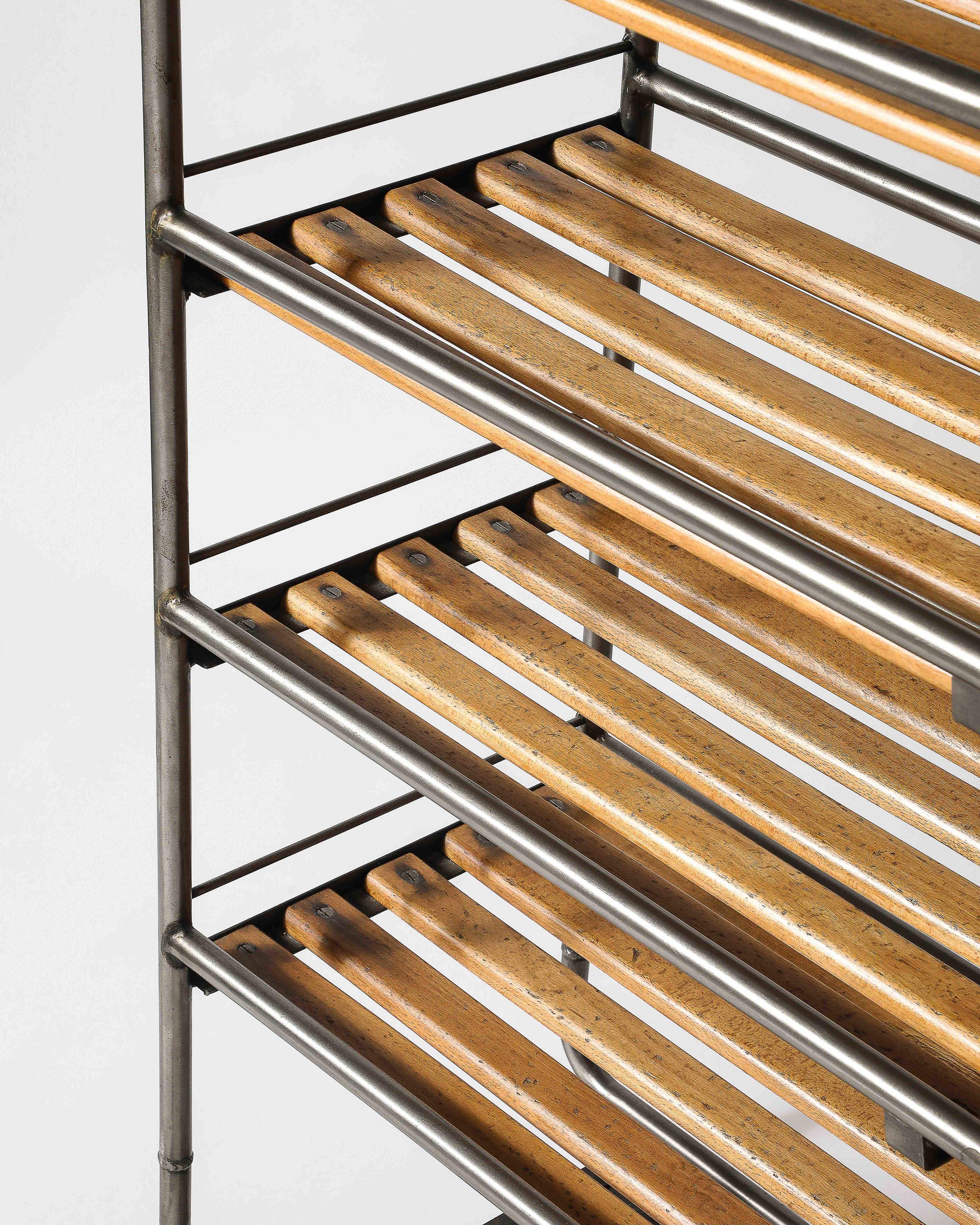 French Steel and Wood Baker's Cart/Rolling Industrial Shelf, France, c. 1950 For Sale 4