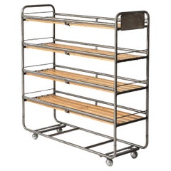 French Steel and Wood Baker's Cart/Rolling Industrial Shelf, France, c. 1950