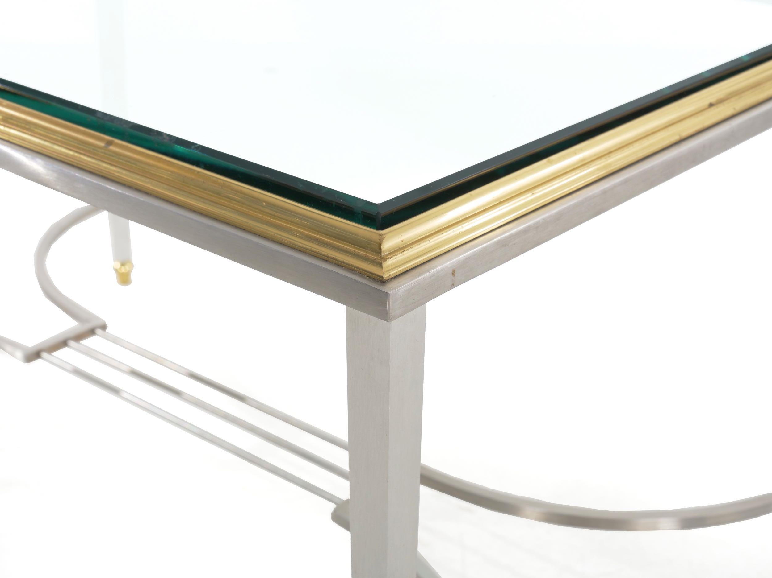 French Steel and Brass Cocktail Coffee Table in manner of Maison Jansen 4