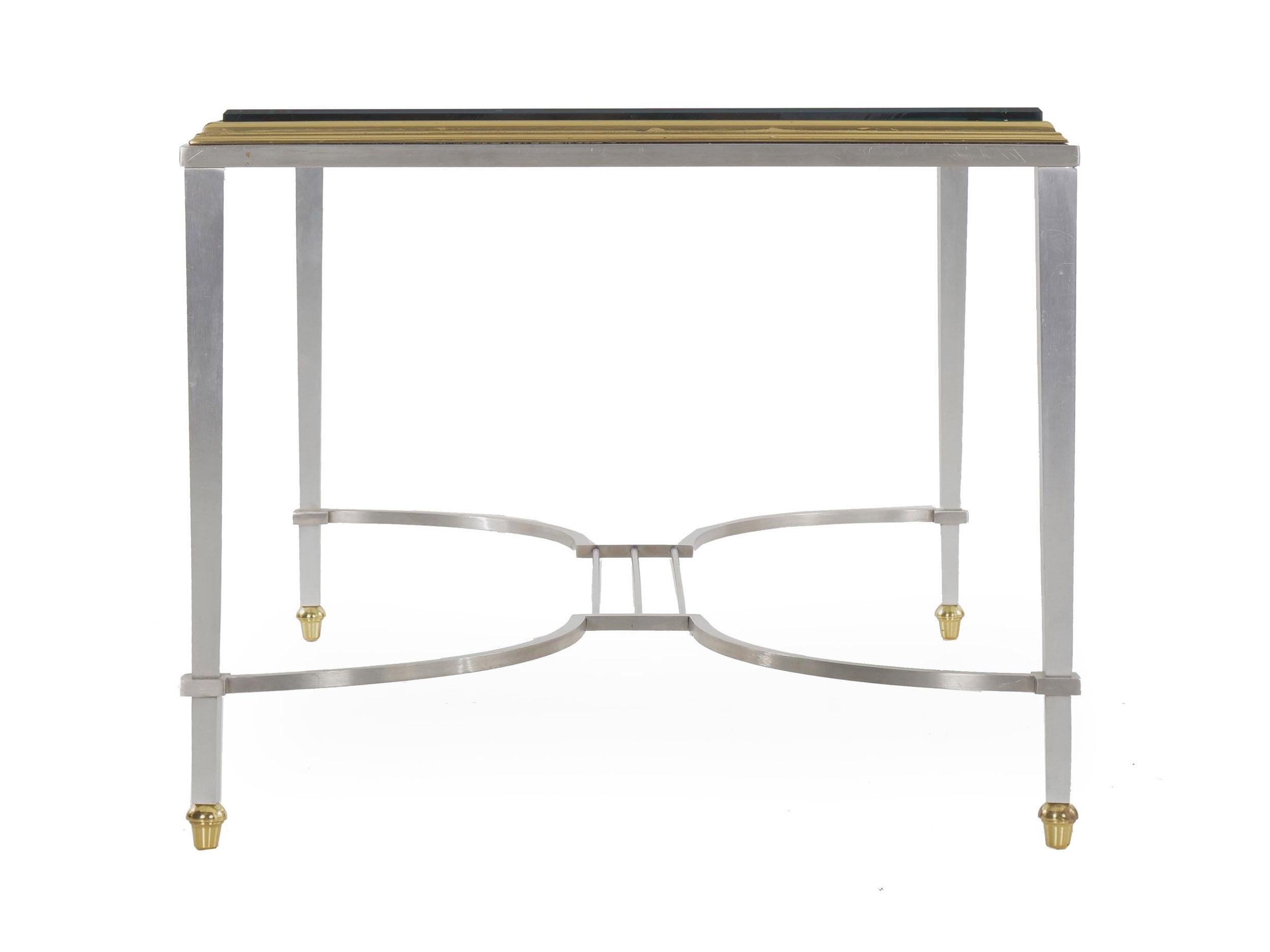 Neoclassical French Steel and Brass Cocktail Coffee Table in manner of Maison Jansen