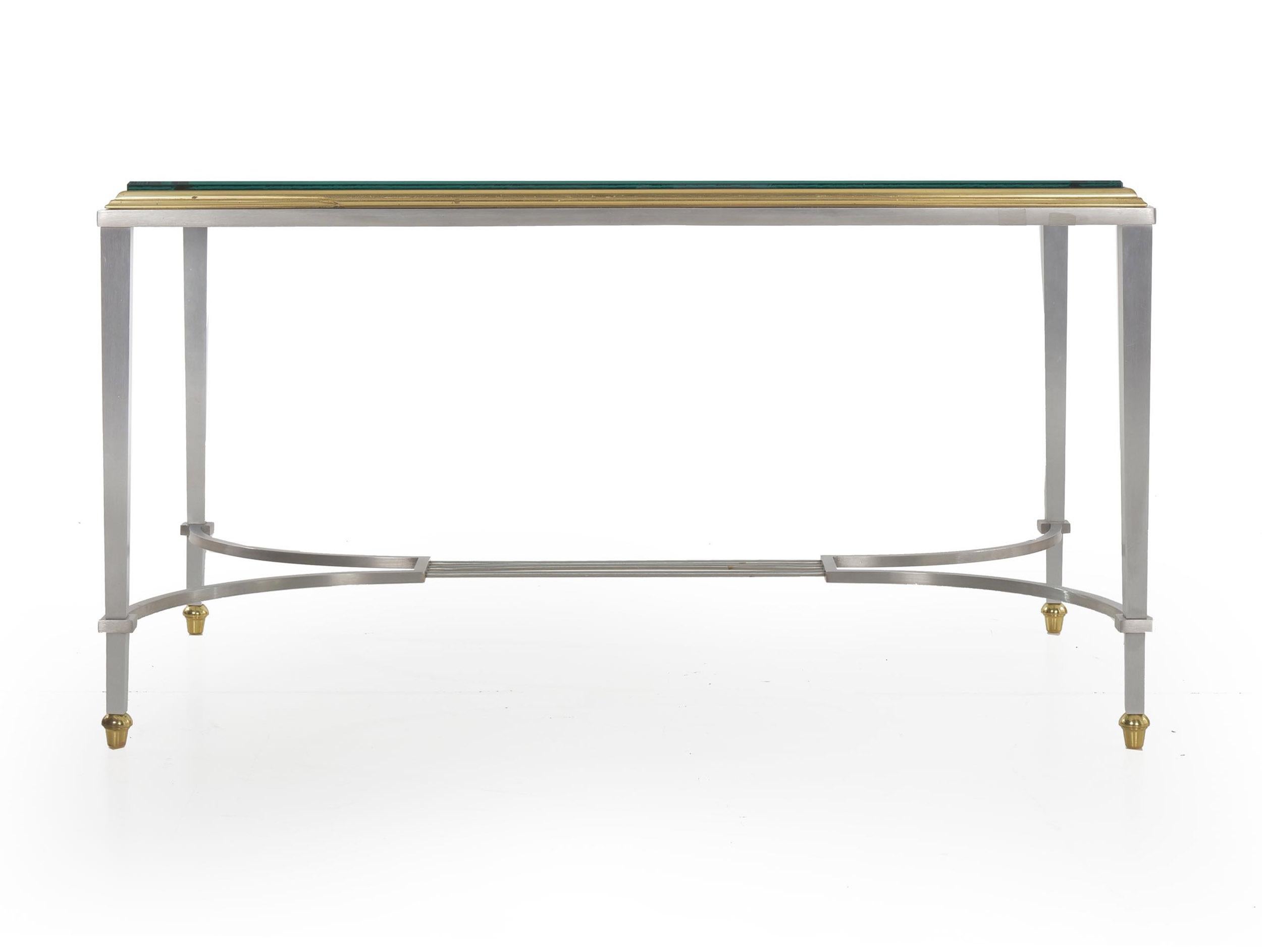 Brushed French Steel and Brass Cocktail Coffee Table in manner of Maison Jansen