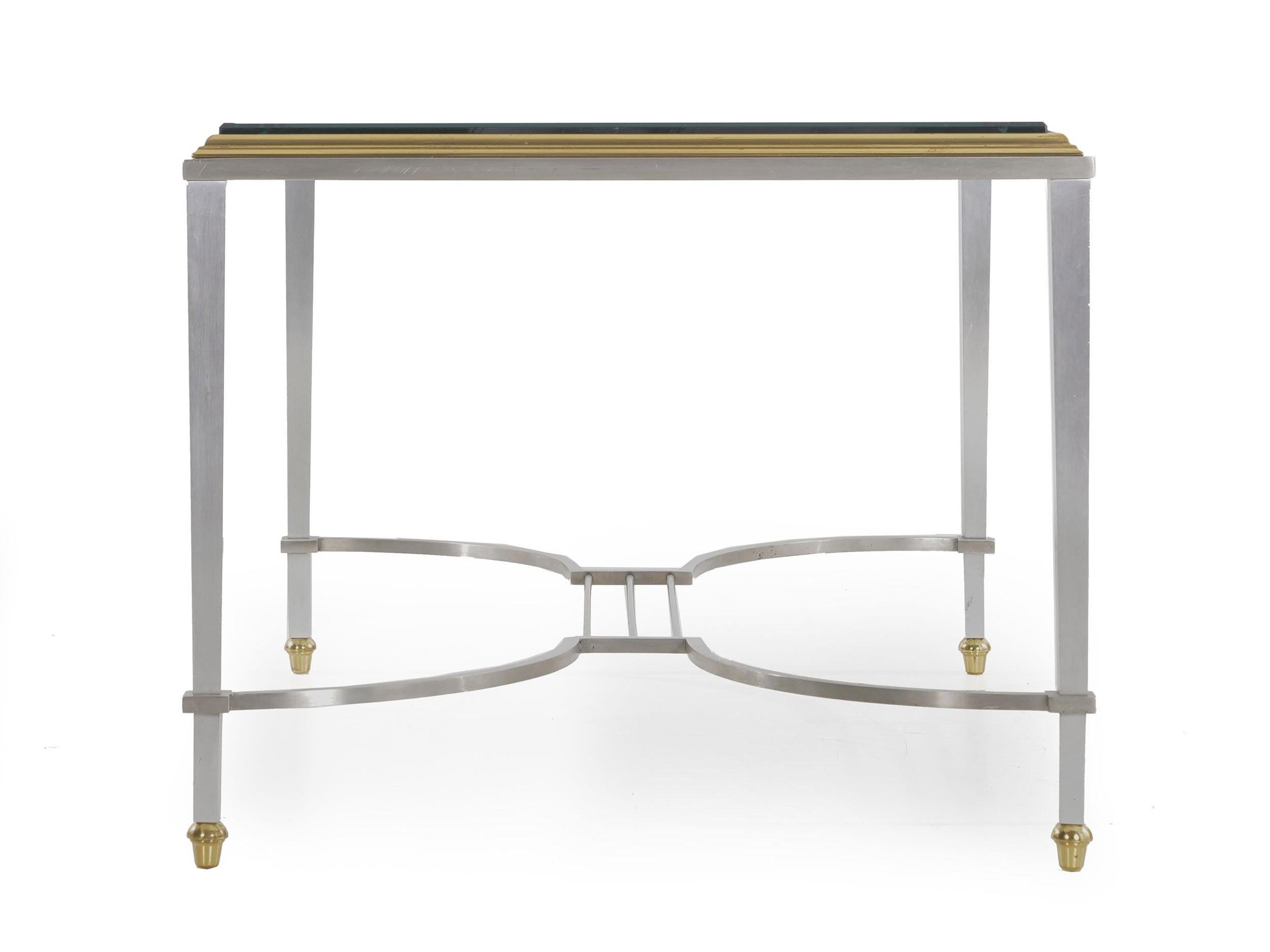 French Steel and Brass Cocktail Coffee Table in manner of Maison Jansen In Good Condition In Shippensburg, PA
