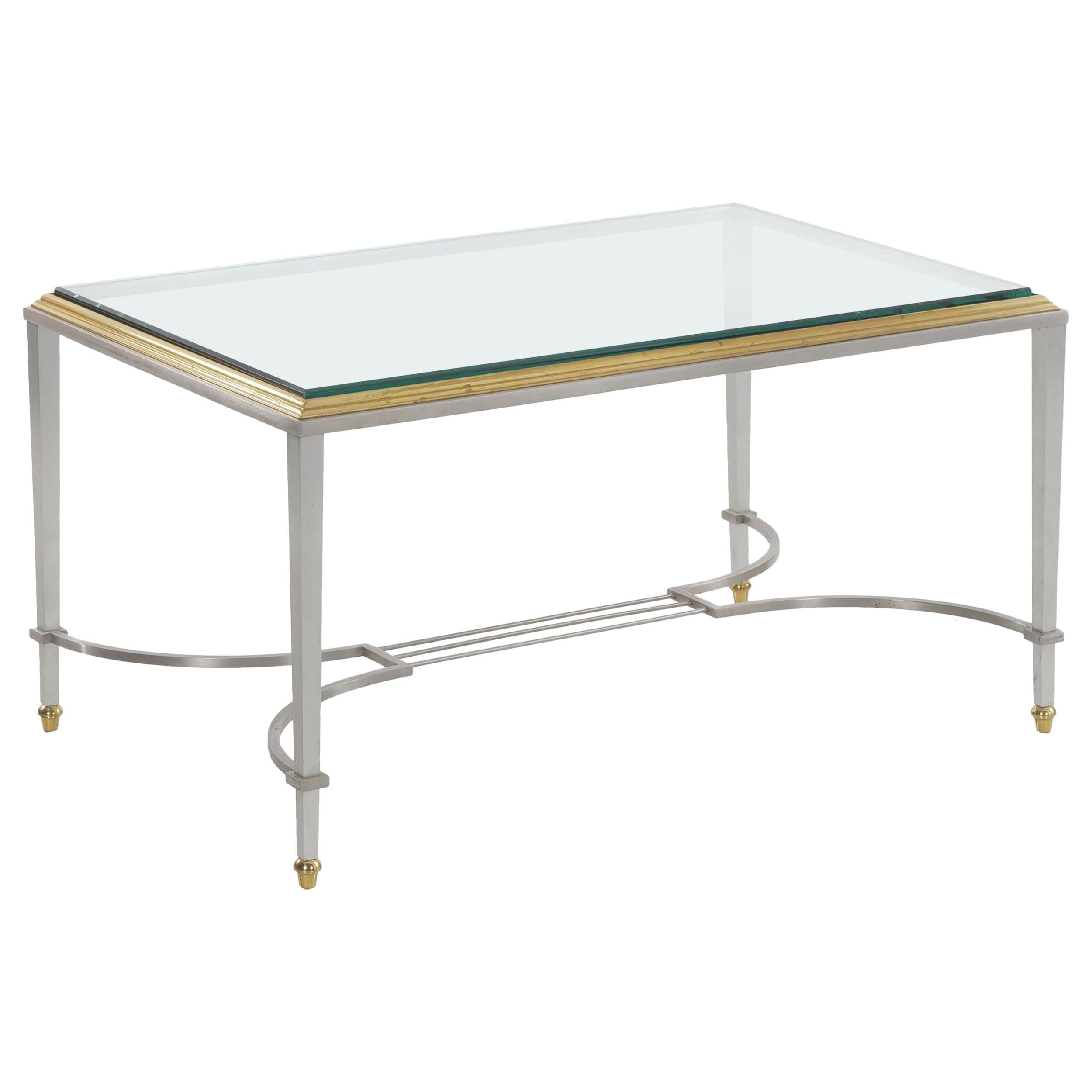 French Steel and Brass Cocktail Coffee Table in manner of Maison Jansen
