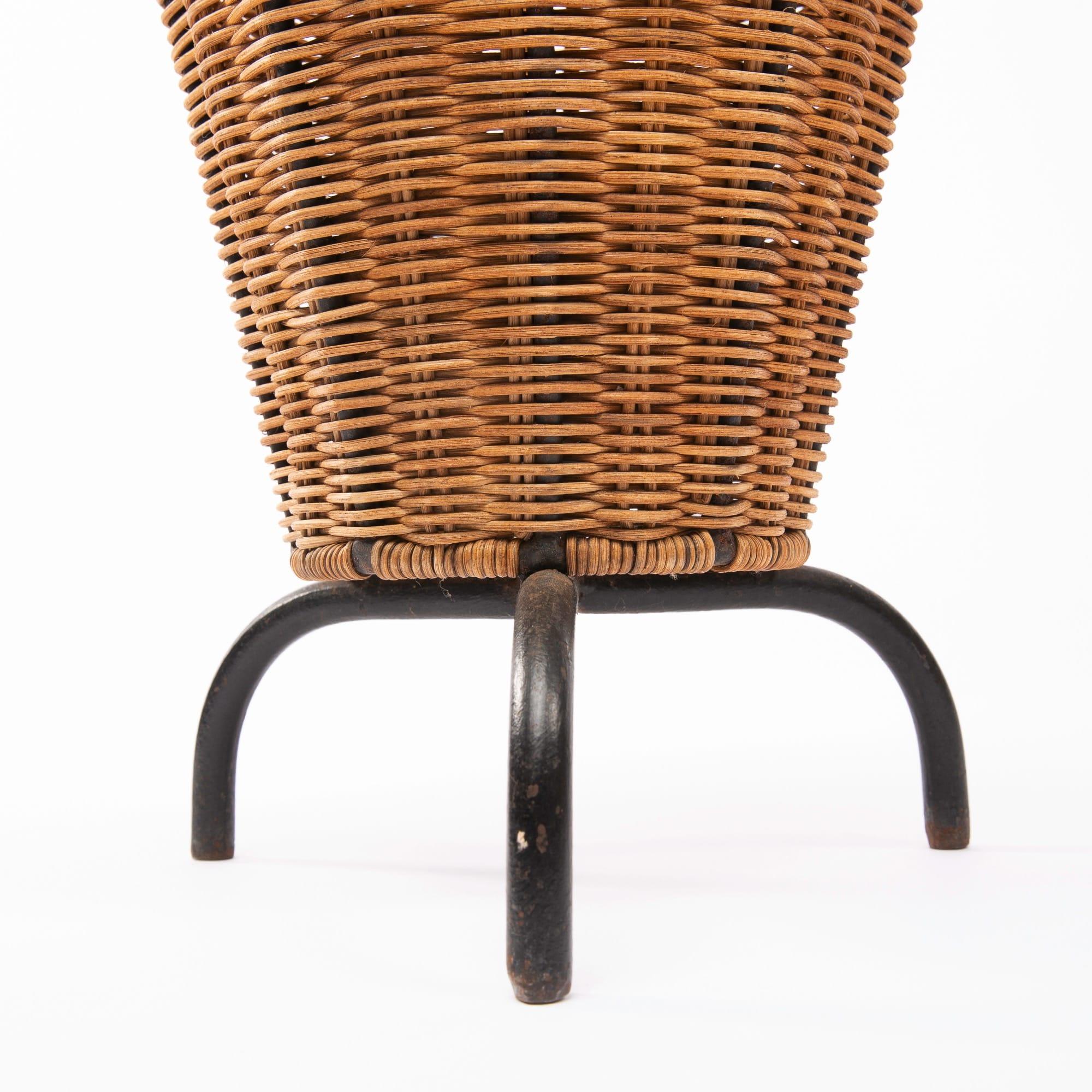 French Steel, Bronze, Rattan and Leather Umbrella Stand Attributed to Adnet For Sale 2