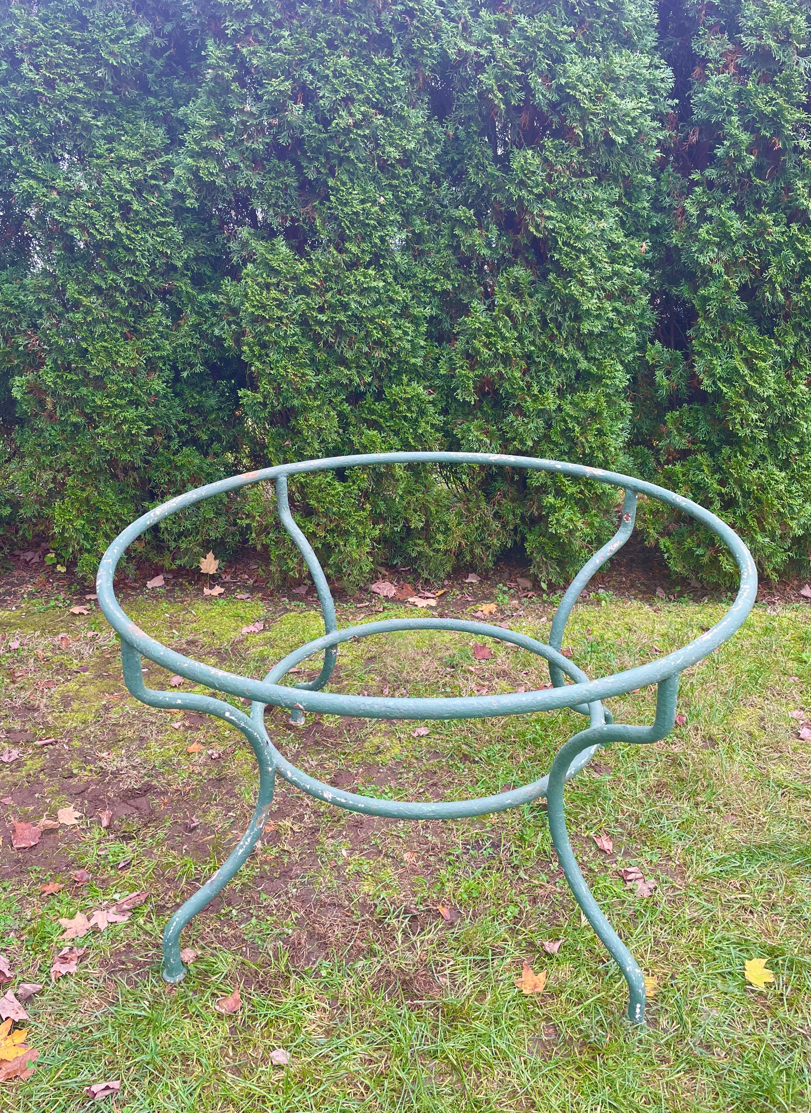 20th Century French Steel Round Table Base in Green Paint