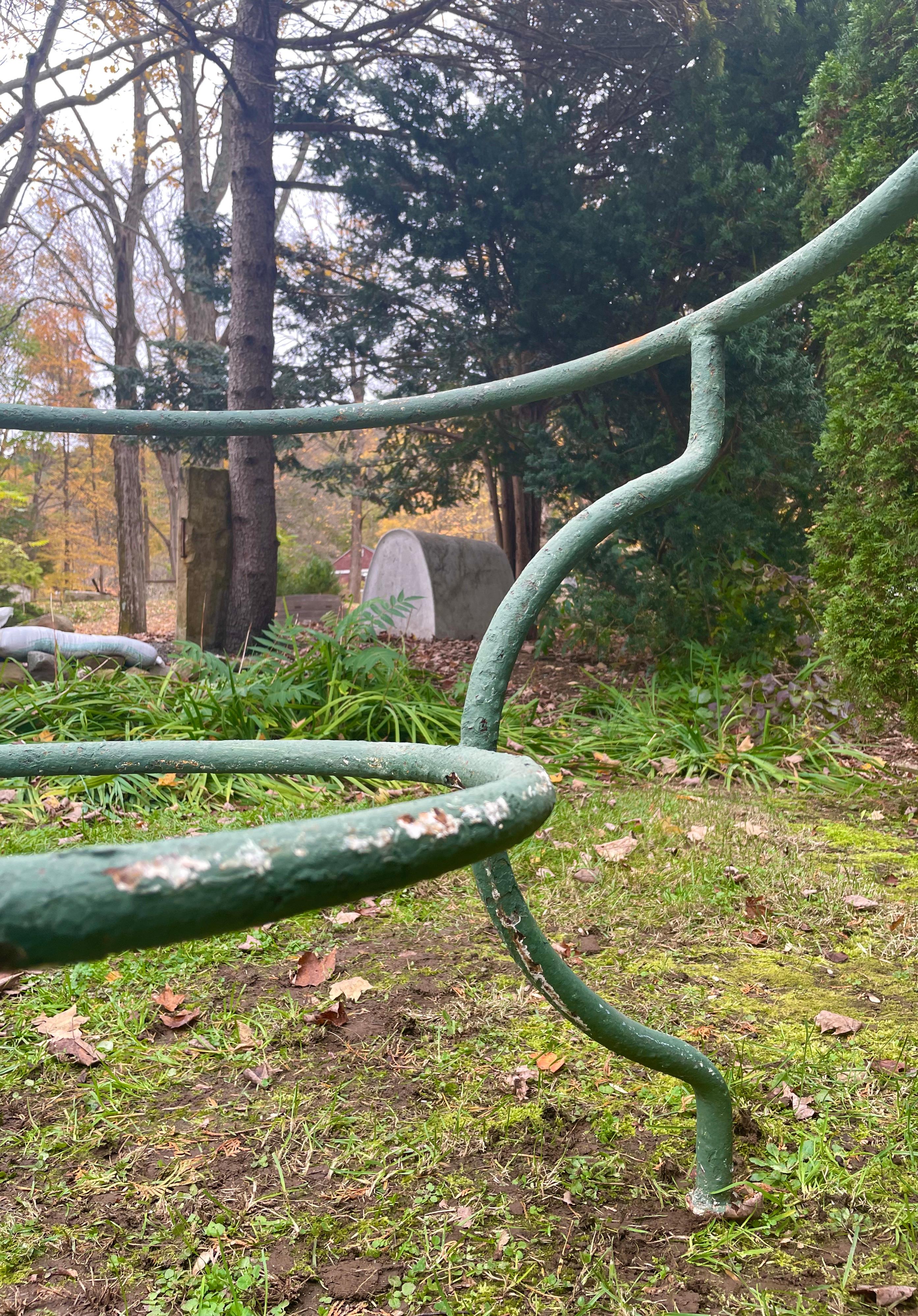 French Steel Round Table Base in Green Paint 1