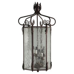 Vintage French Steel and Textured Glass 6 Sided 6 Light Lantern