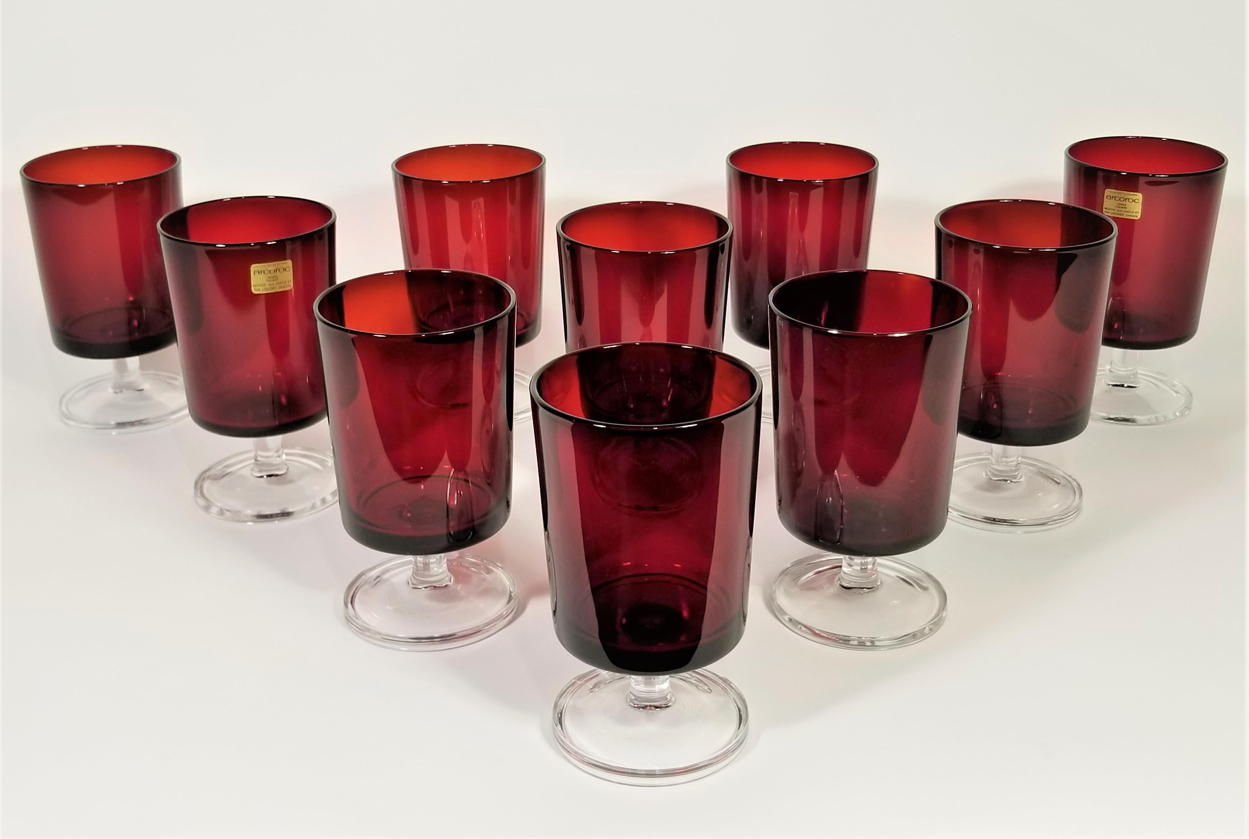 French Stemware Glassware Ruby Red 1960s Midcentury France Set of 10 For Sale 6