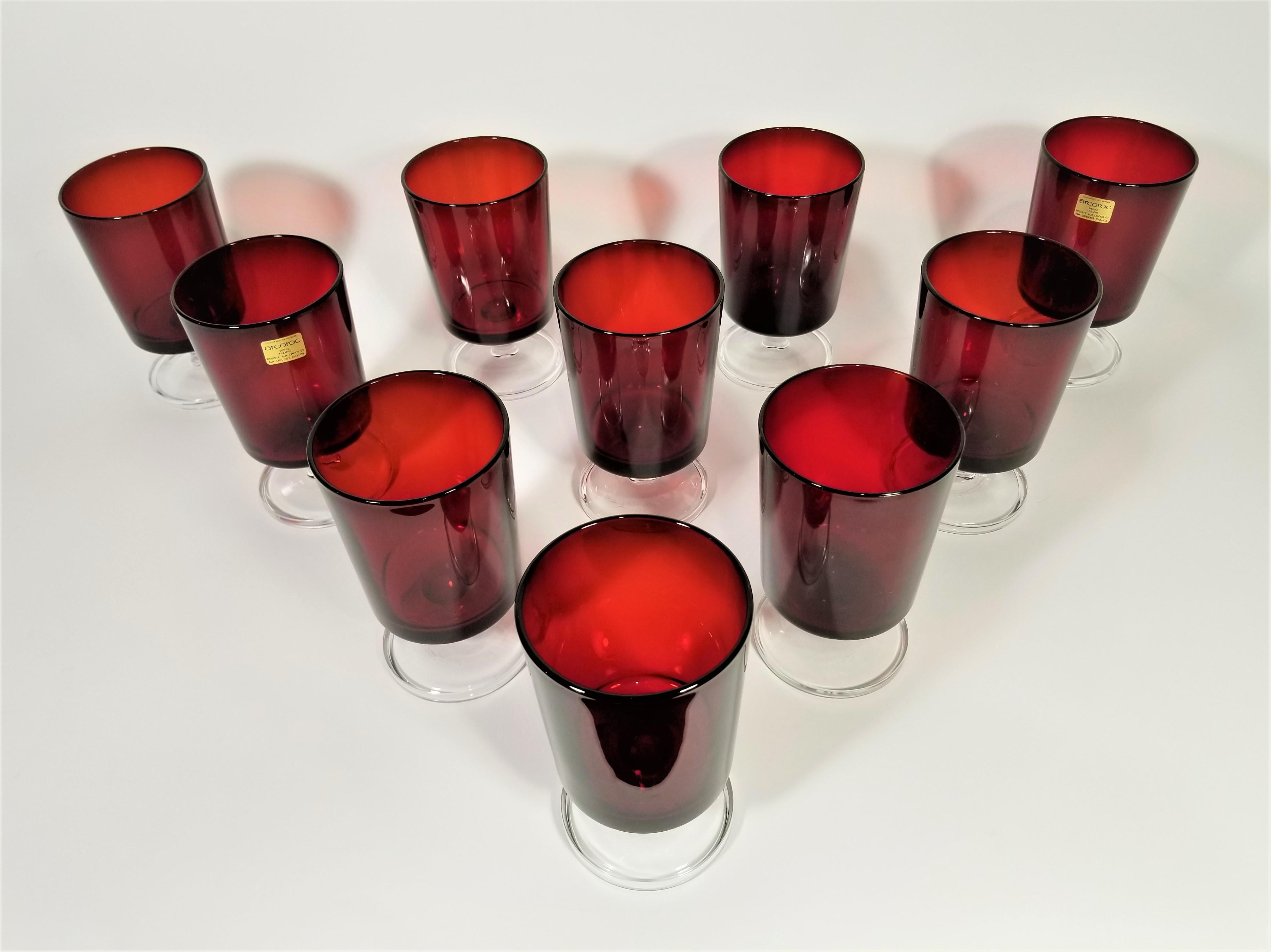 French Stemware Glassware Ruby Red 1960s Midcentury France Set of 10 For Sale 7