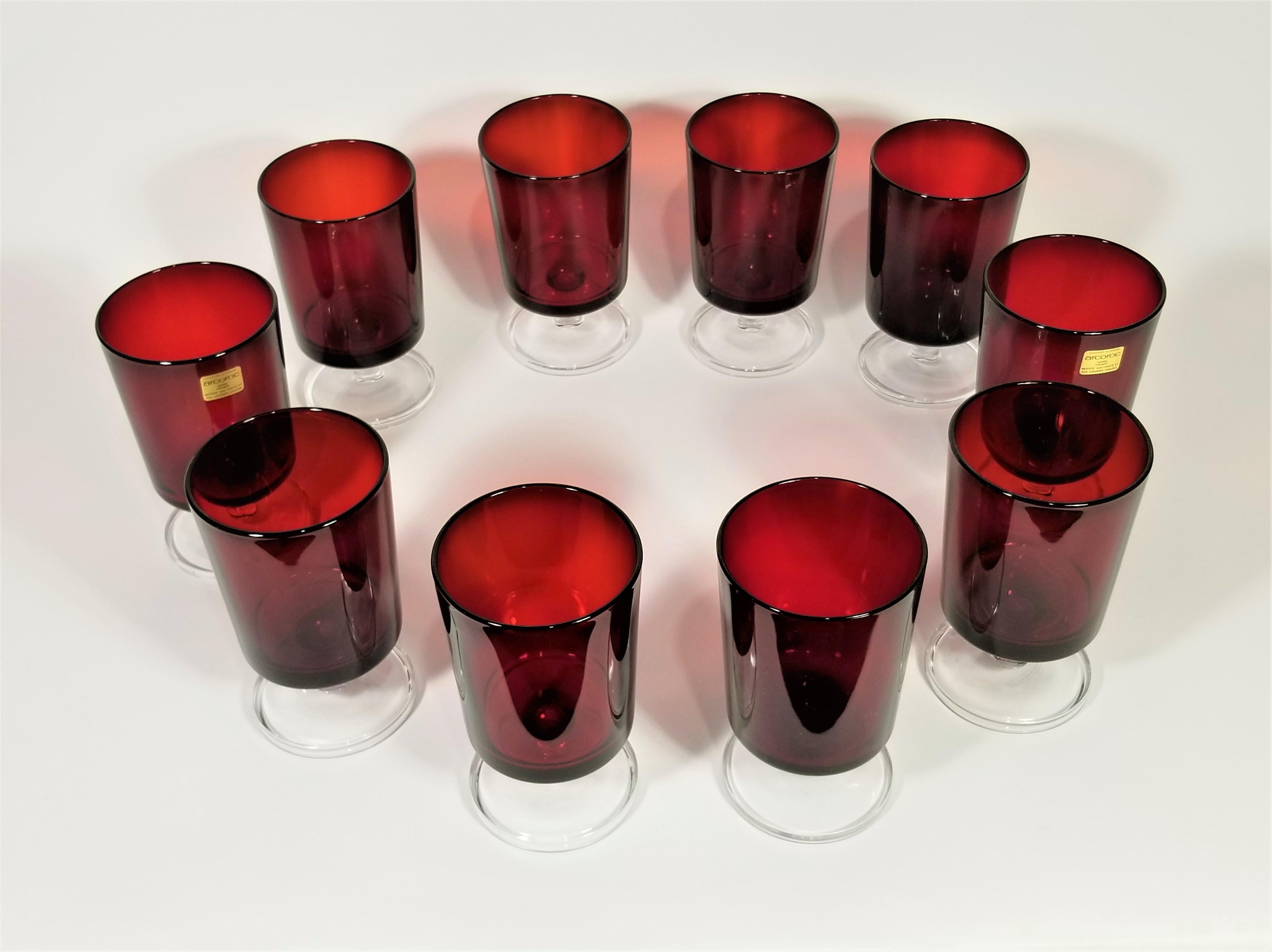 French Stemware Glassware Ruby Red 1960s Midcentury France Set of 10 For Sale 8