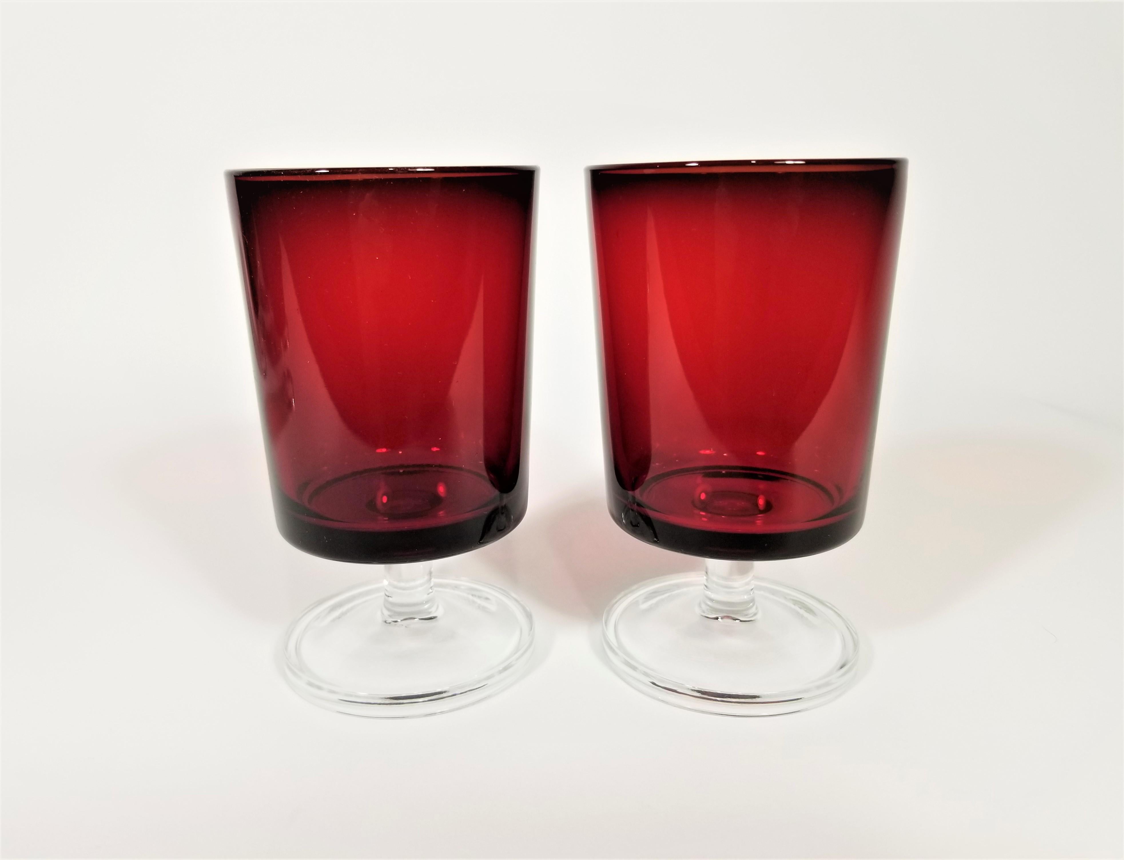 20th Century French Stemware Glassware Ruby Red 1960s Midcentury France Set of 10 For Sale