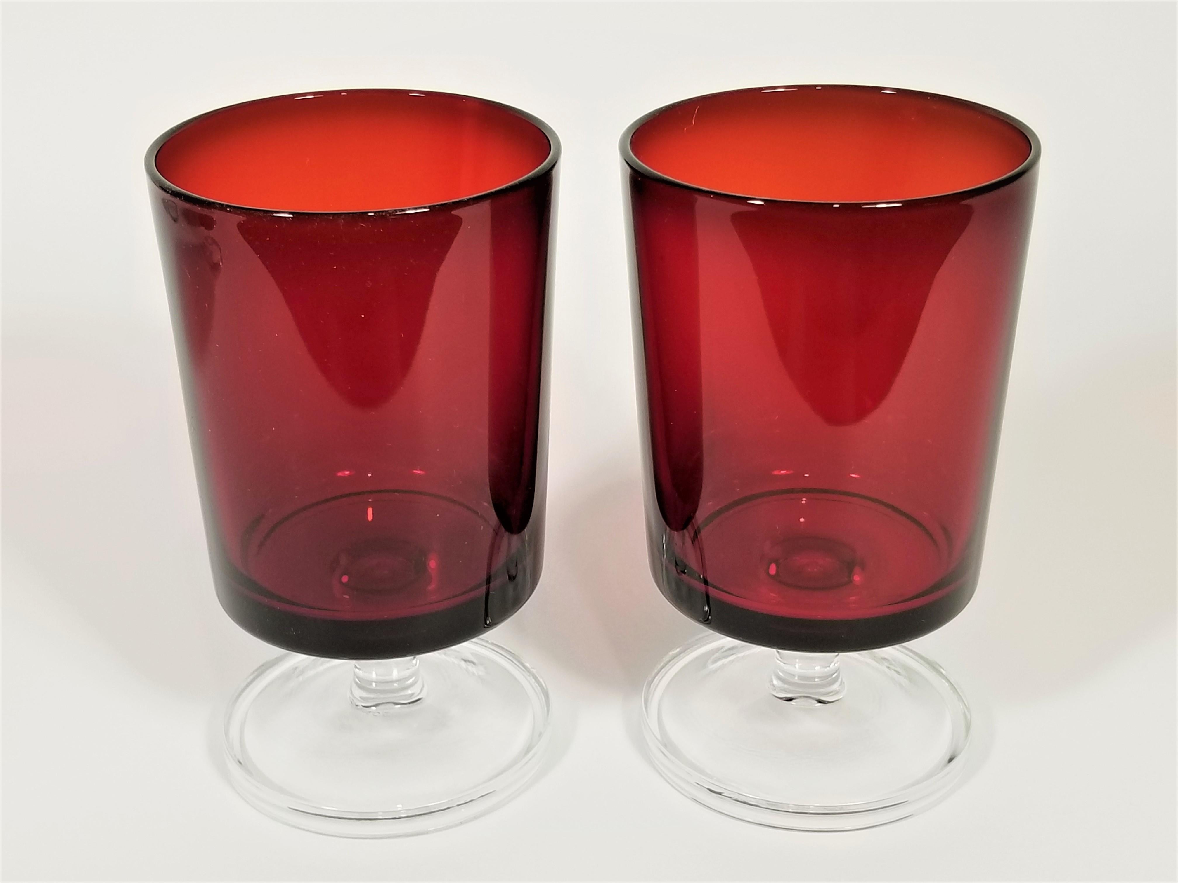 French Stemware Glassware Ruby Red 1960s Midcentury France Set of 10 For Sale 1