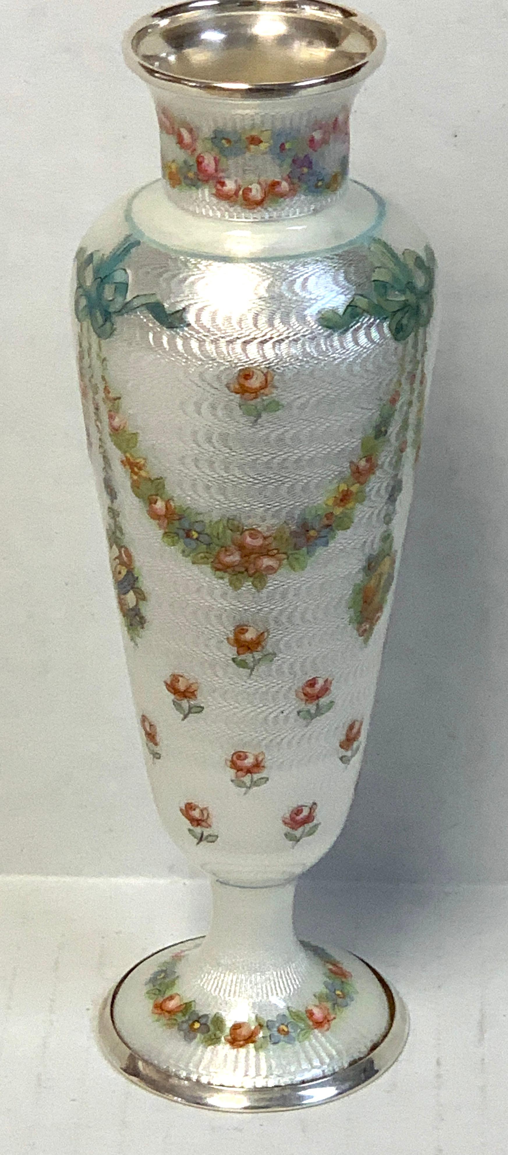 Belle Époque French Sterling and Guilloche Enamel Neoclassical Vase